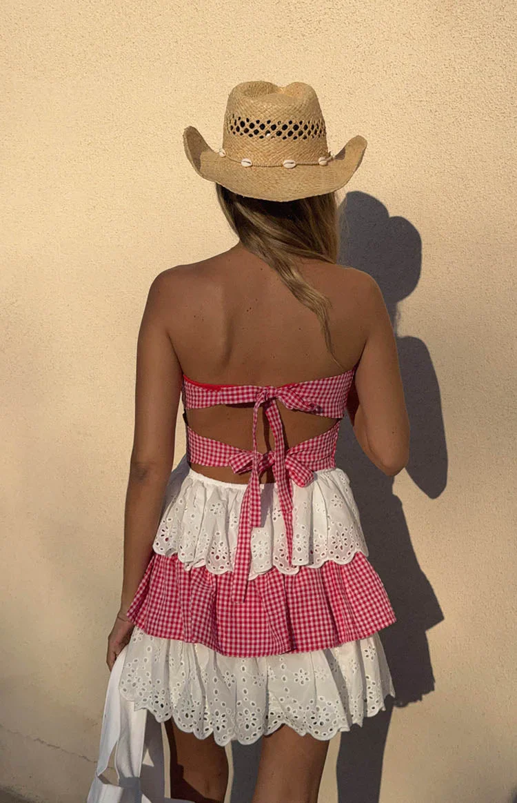 Rosealie Red And White Strapless Mini Dress