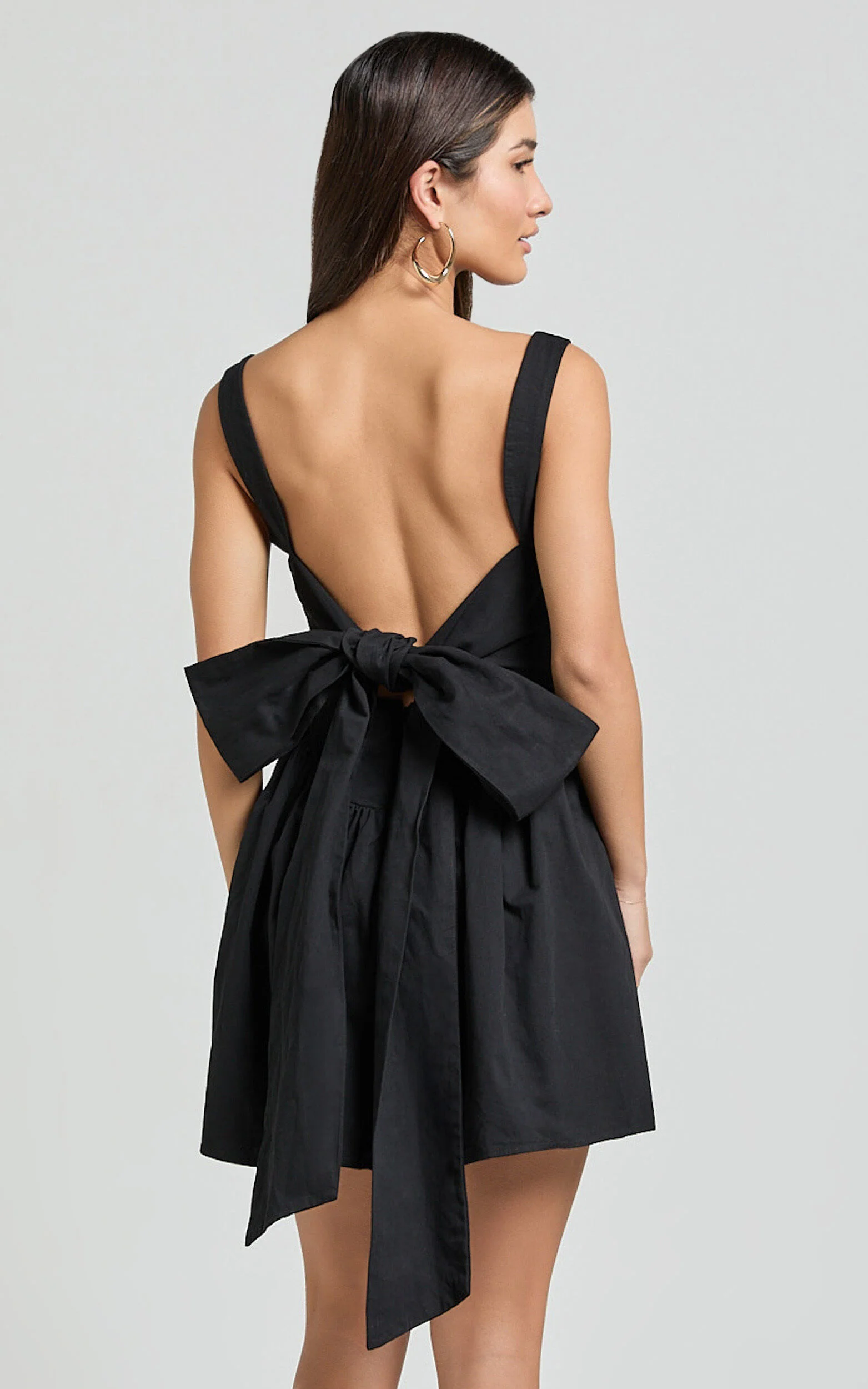 Vanny Mini Dress - Square Neck Tie Back Dress in Black