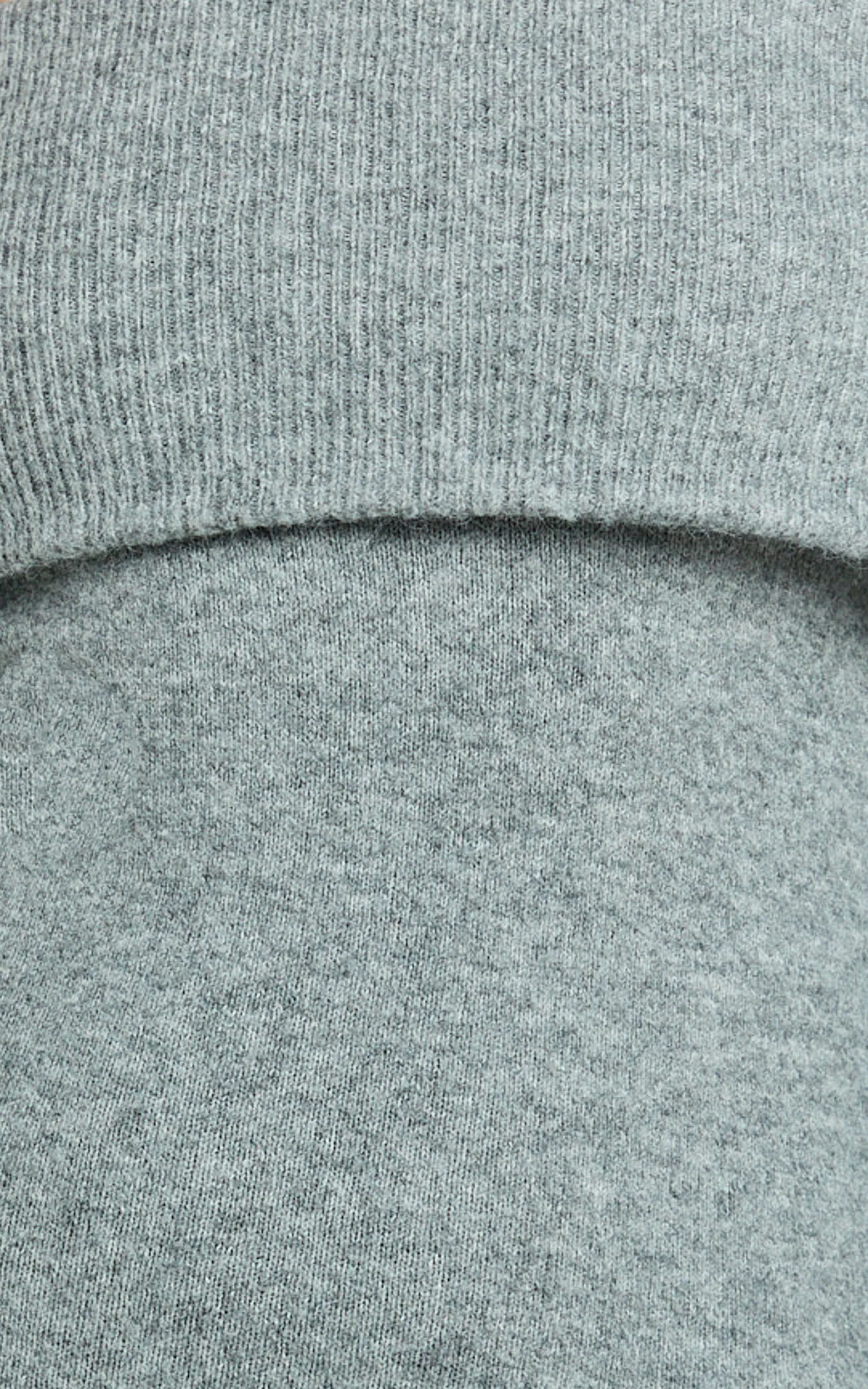 Darcie Midi Dress - Off Shoulder Knitted Long Sleeve Dress in Grey Marle