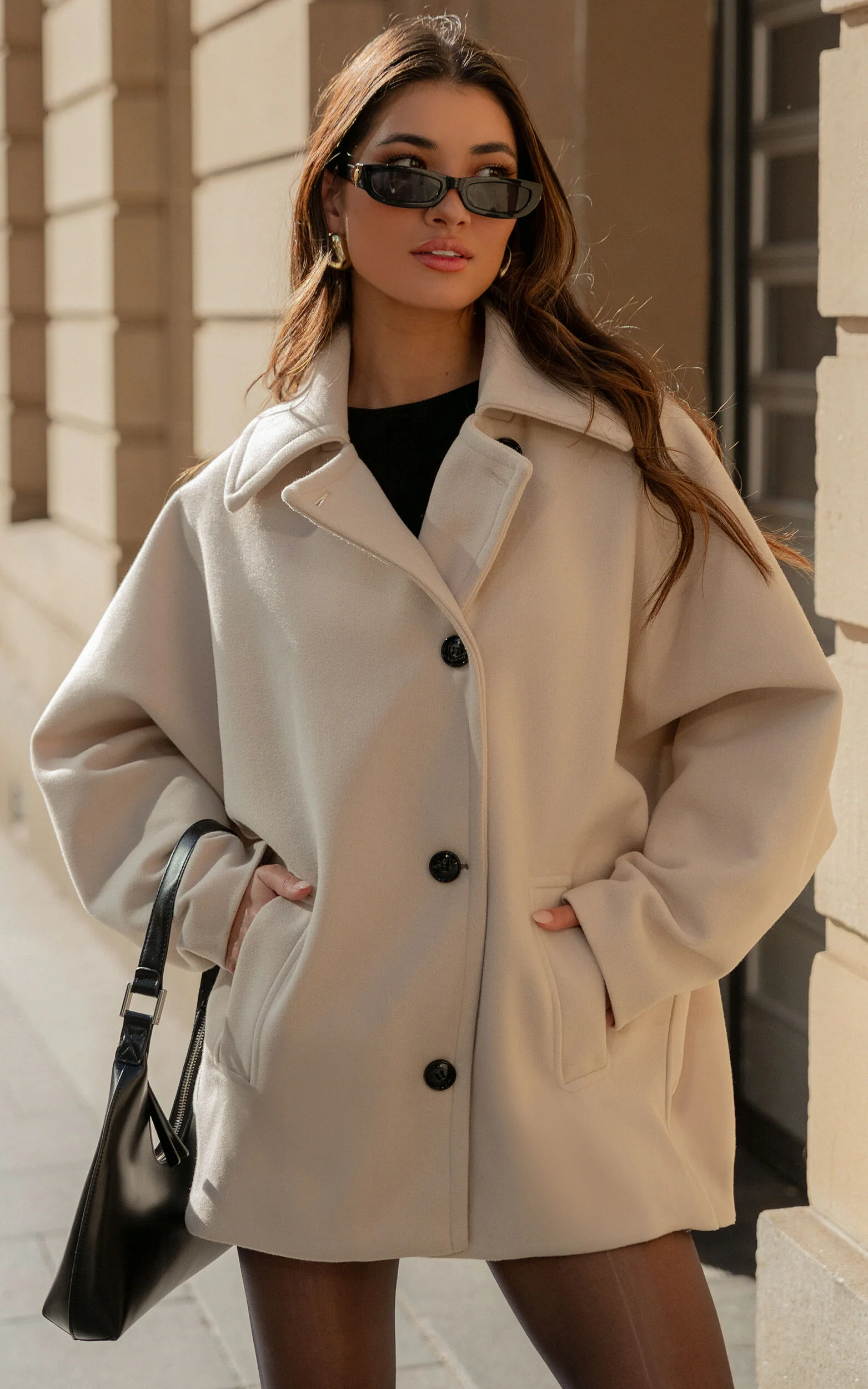 Claudia Coat - Triple Breasted Coat in Beige