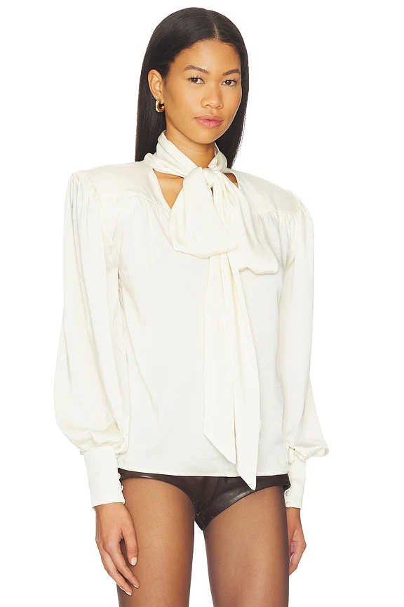 Revana Satin Tie Neck Blouse