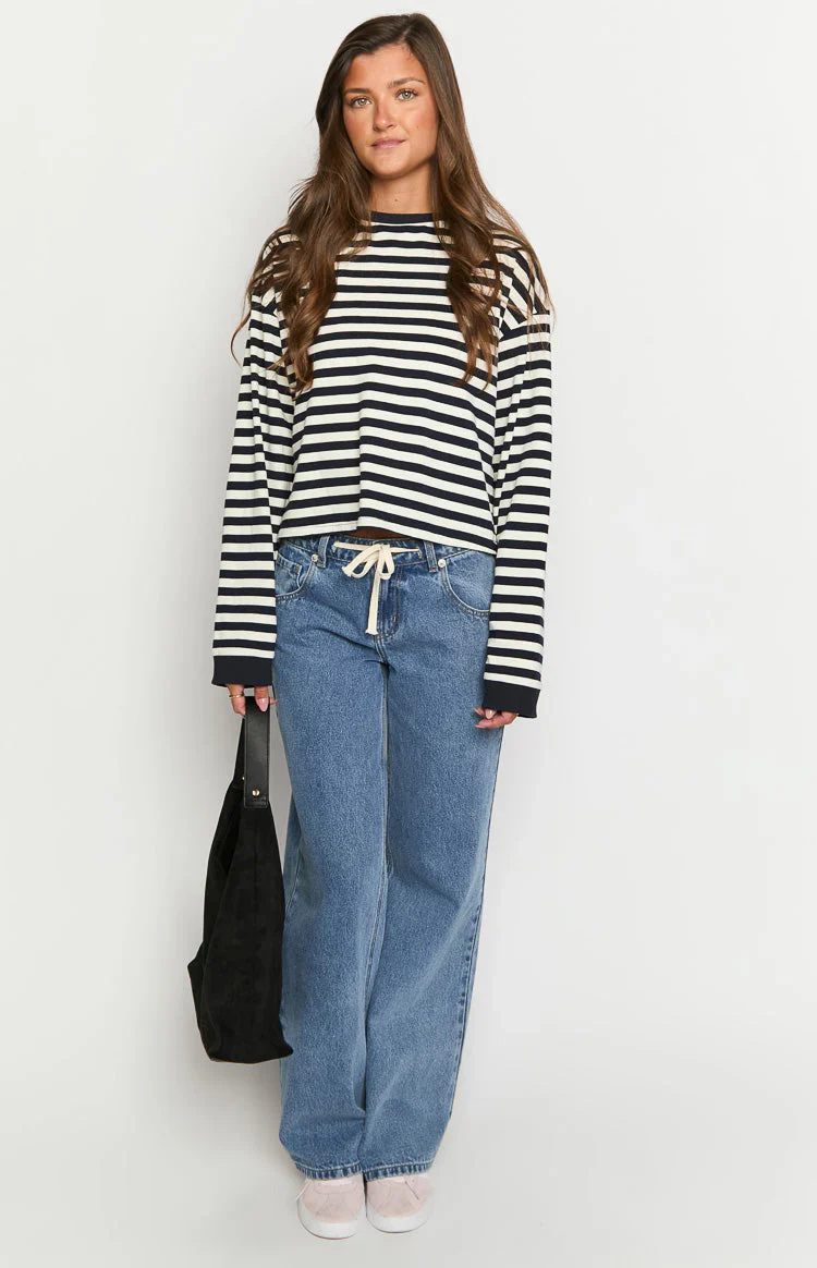 So Breezy Navy Stripe Long Sleeve Top