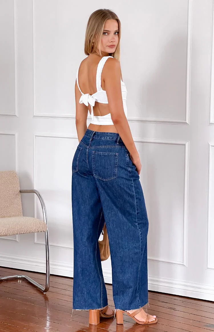 She's Yours Dark Wash Denim Wide Leg Boyfriend Jeans