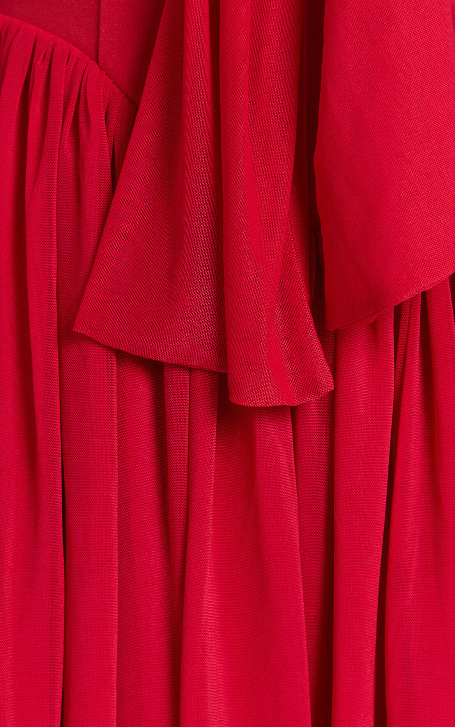 Bennett Mini Dress - Off Shoulder Long Sleeve V Waist Dress in Red