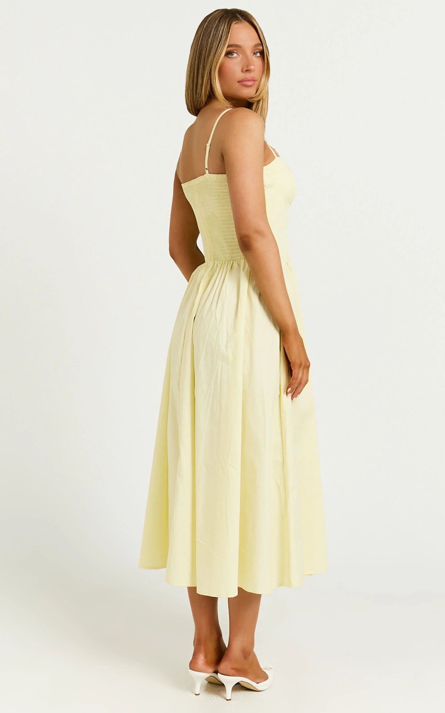 Mhissa Midi Dress - Sweetheart Neck  Fit & Flare Dress in Lemon
