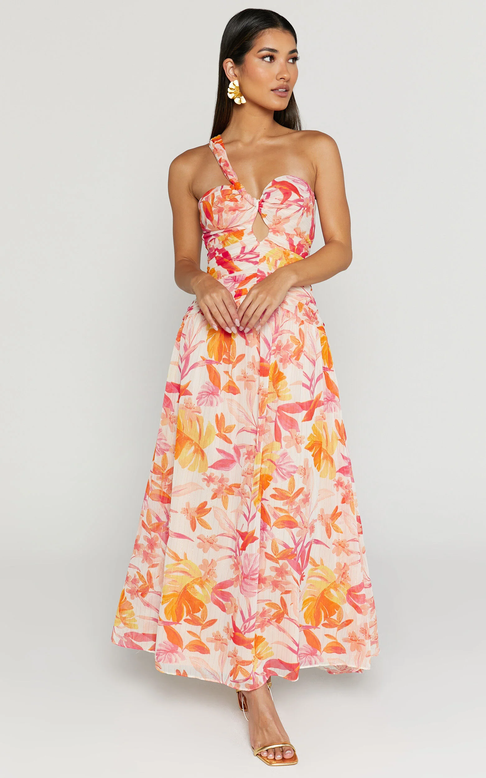 Ferlynn Maxi Dress - One Shoulder Sweetheart Dress in Multi