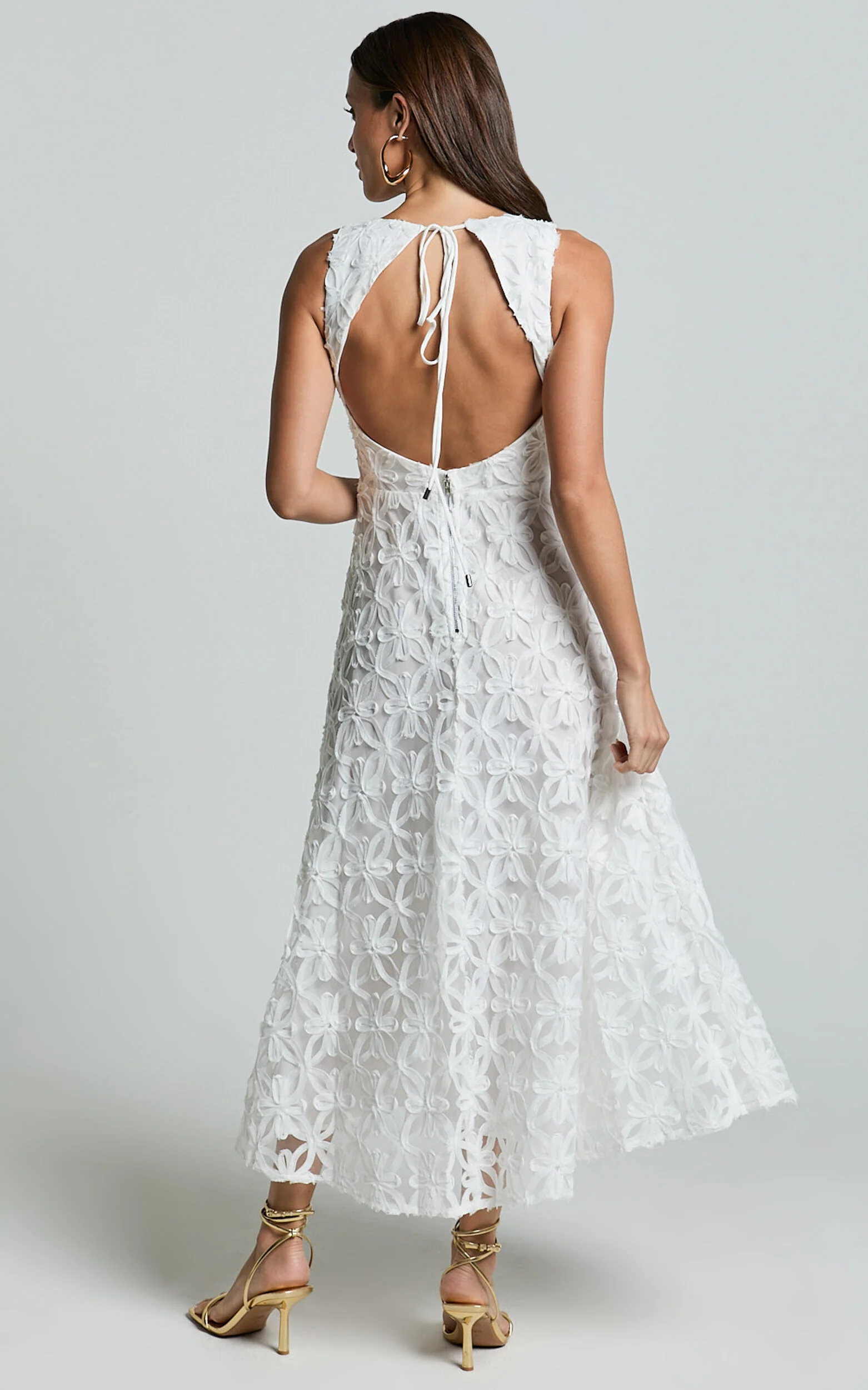 Clarissa Midi Dress - Square Neck Open Back A Line Dress in White