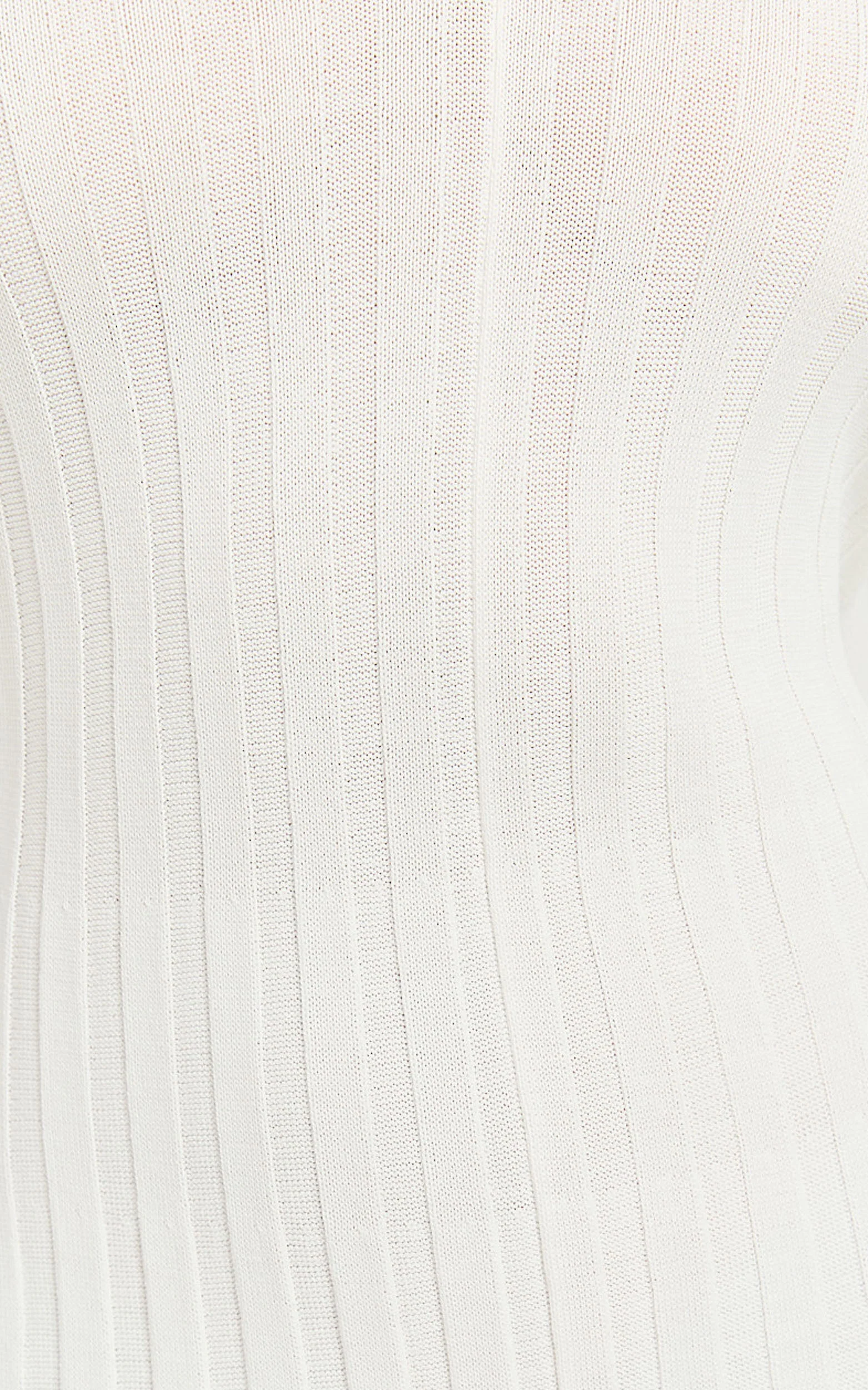 Astra Midi Dress - V Neck Long Sleeve Knit Dress in White