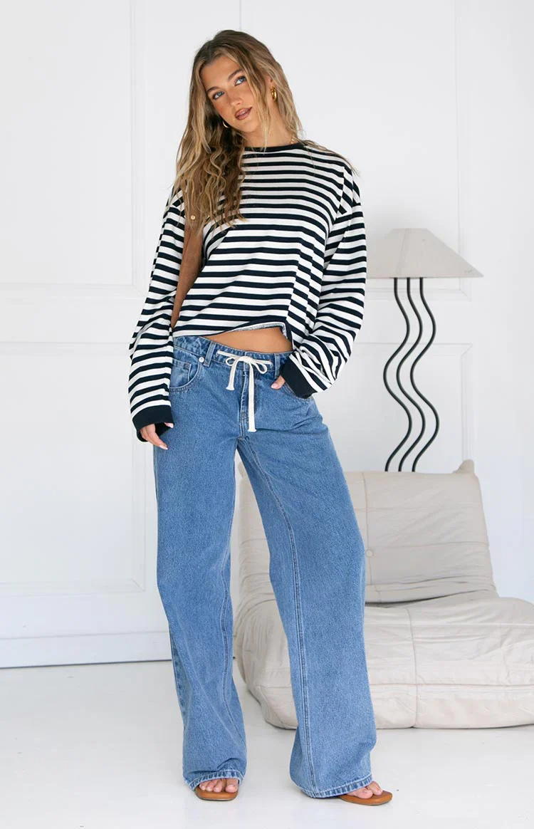 So Breezy Navy Stripe Long Sleeve Top
