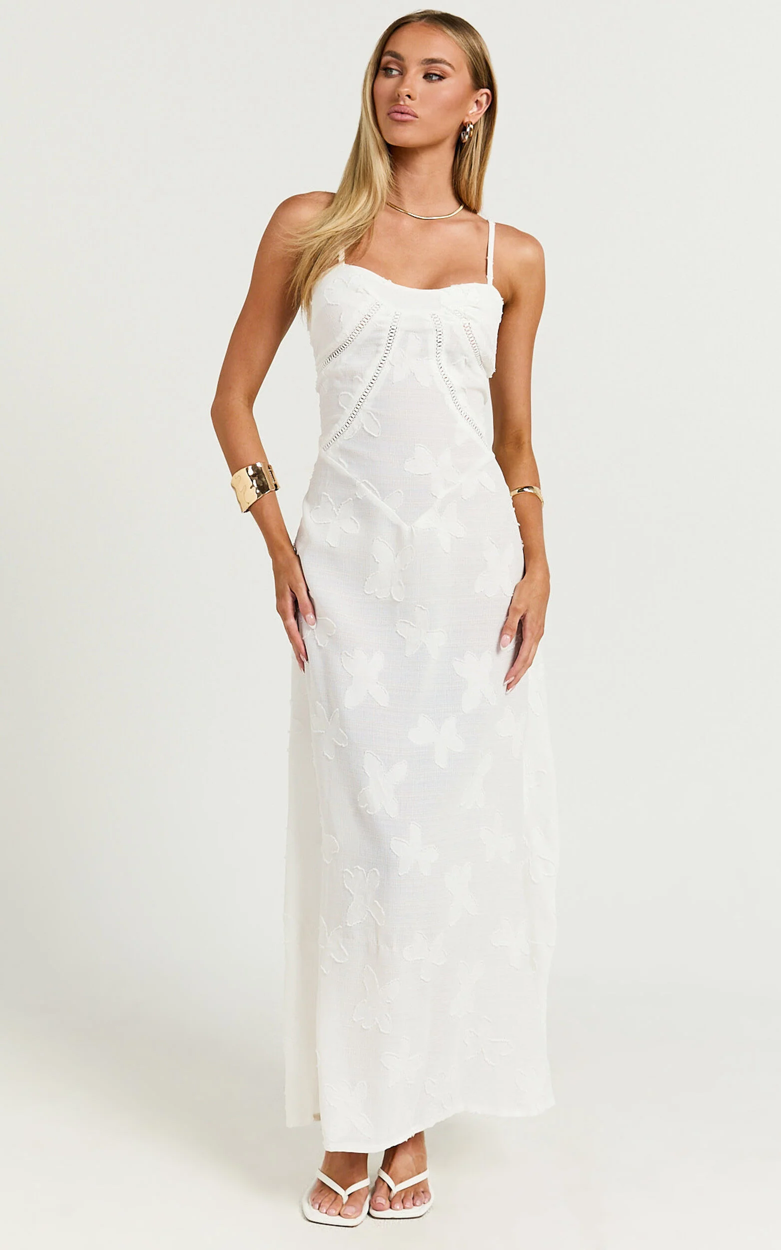 Lily Maxi Dress - Sheer Jacquard Maxi Dress in Cream