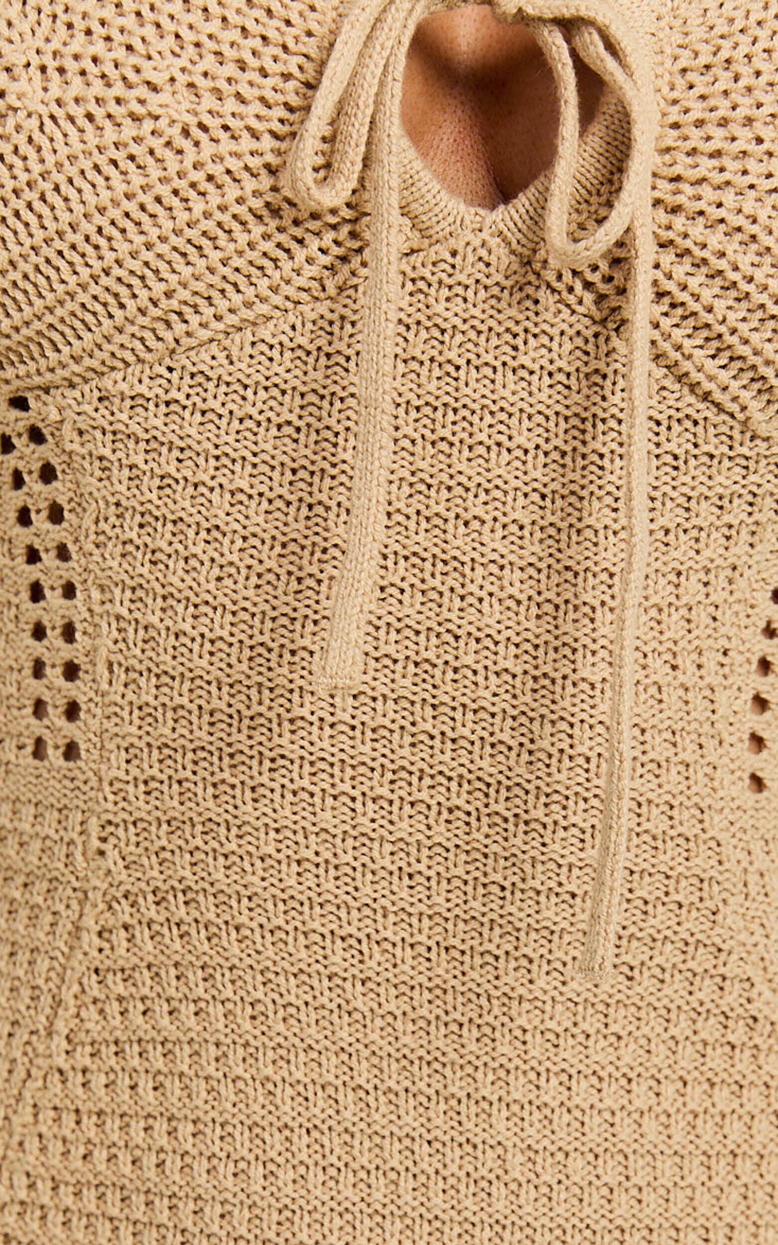 Venus Maxi Dress - Crochet Knit Halter Bodycon Dress in Beige