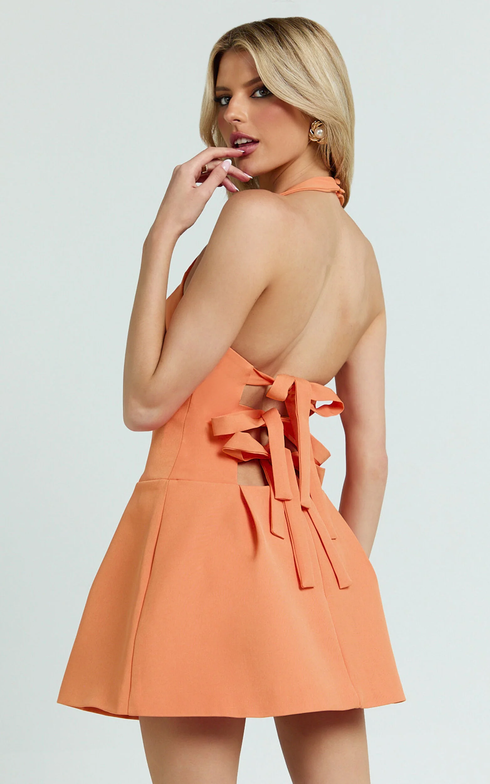 Bianca Mini Dress - Halter High Neck Tulip Dress in Orange