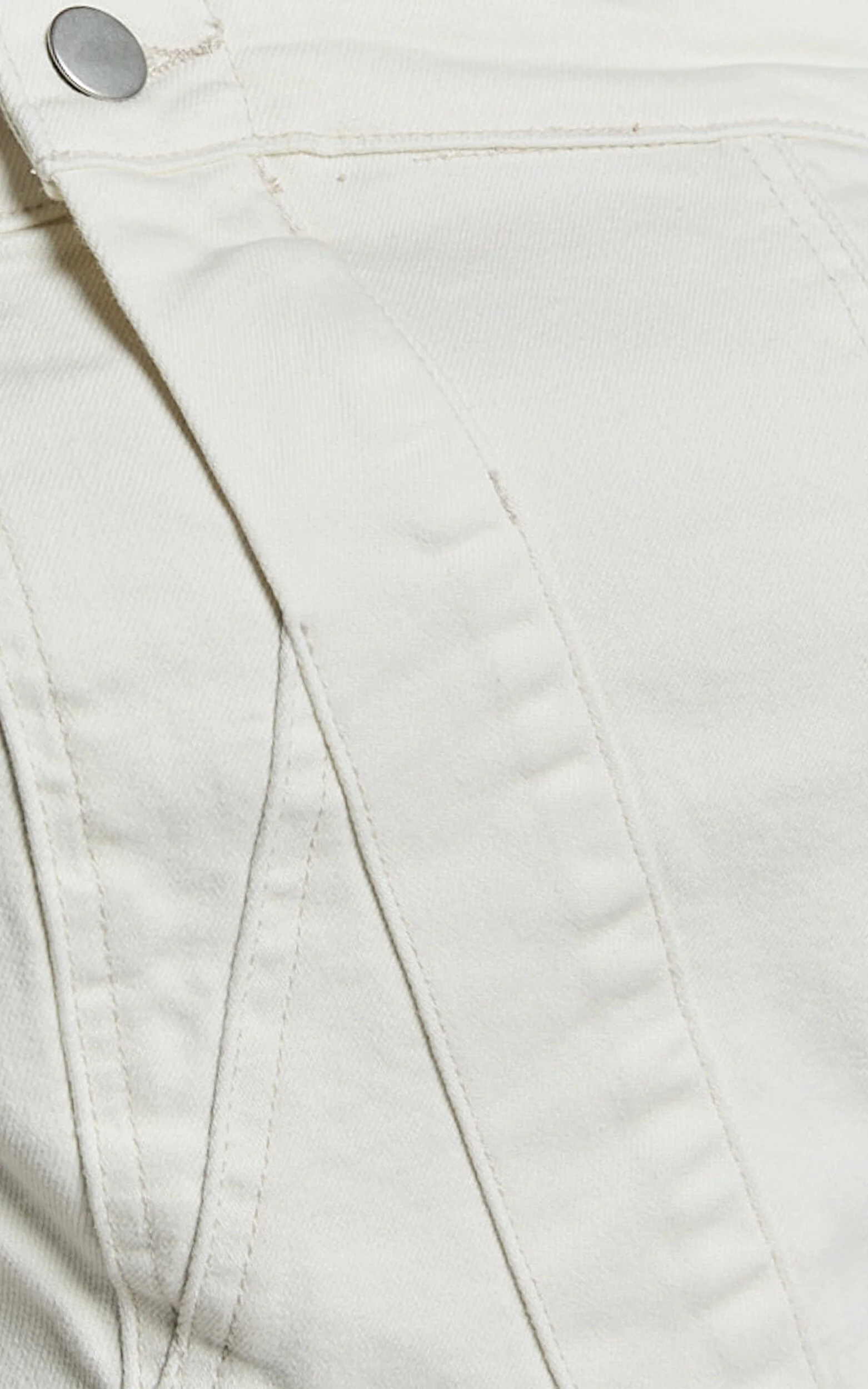 Erline Mini Dress - Asymmetric Strapless Denim Dress in Ecru