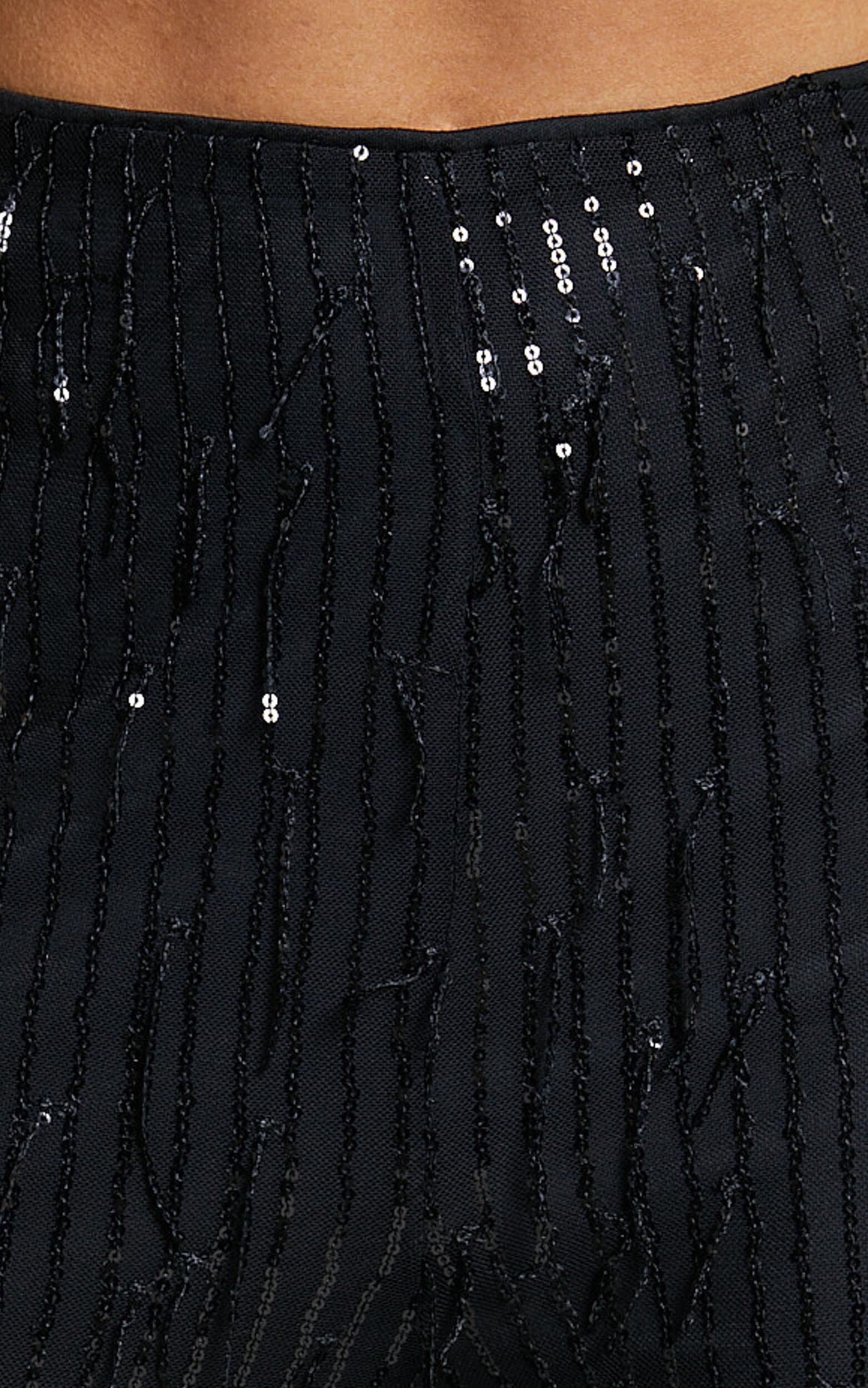 Claudette Pants - High Waist Wide Leg Fringe Sequin Pants in Black