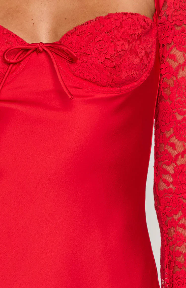 Viola Red Long Sleeve Mini Dress