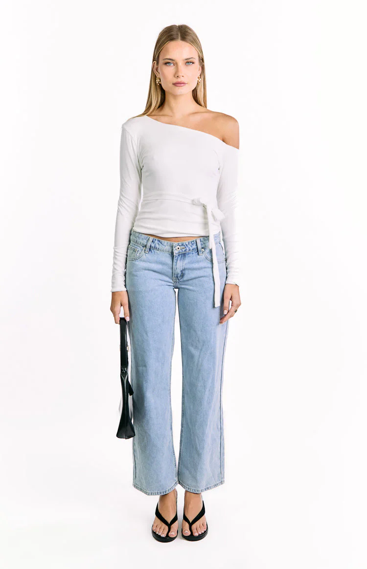 Elkie White Tie Waist Long Sleeve Top