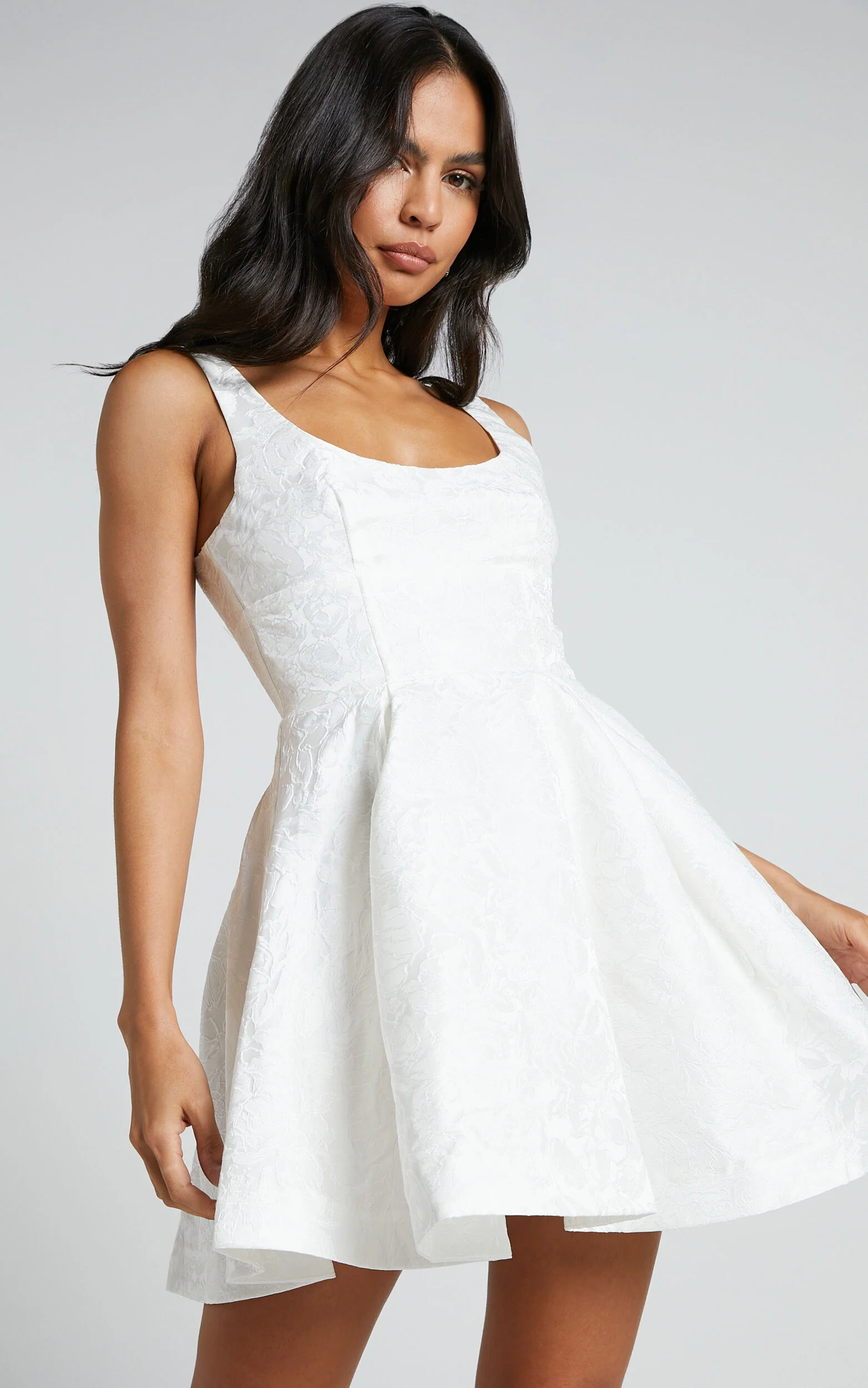 Stephane Mini Dress - Corset Scoop Neck Fit and Flare Dress in Ivory
