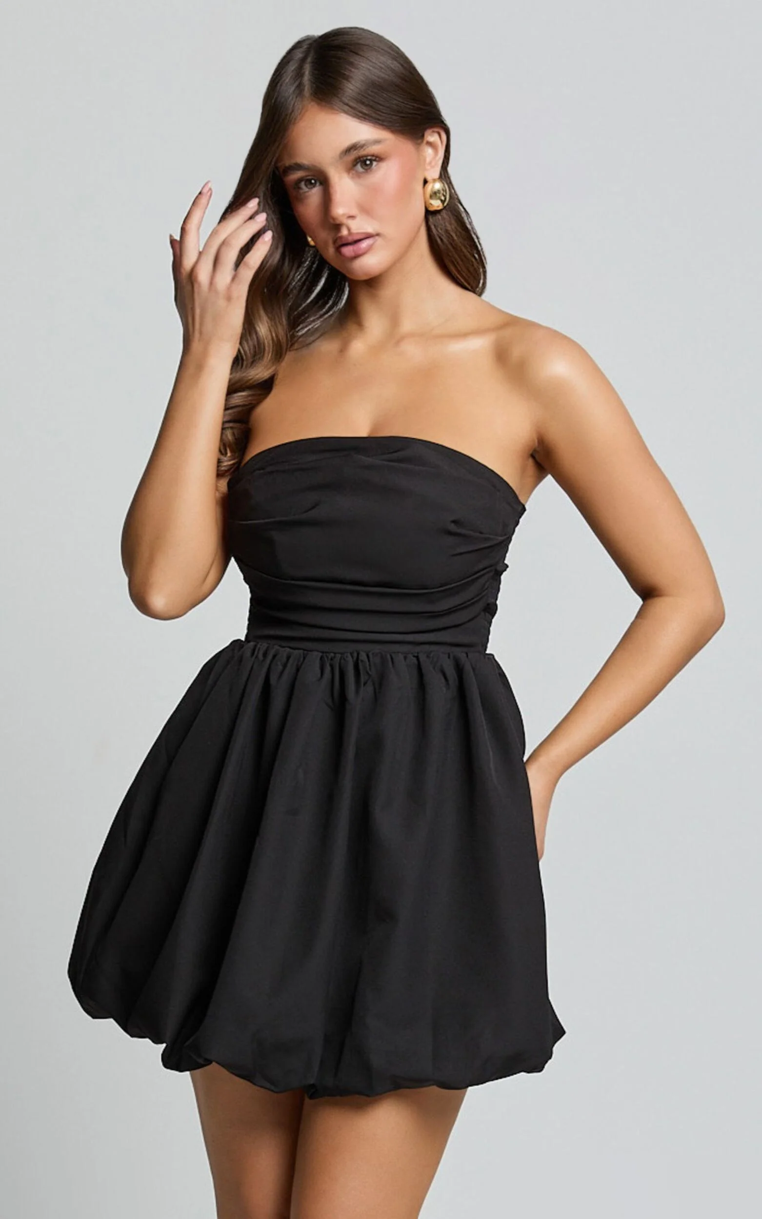 Shaima Mini Dress - Strapless Bubble Hem Dress in Black
