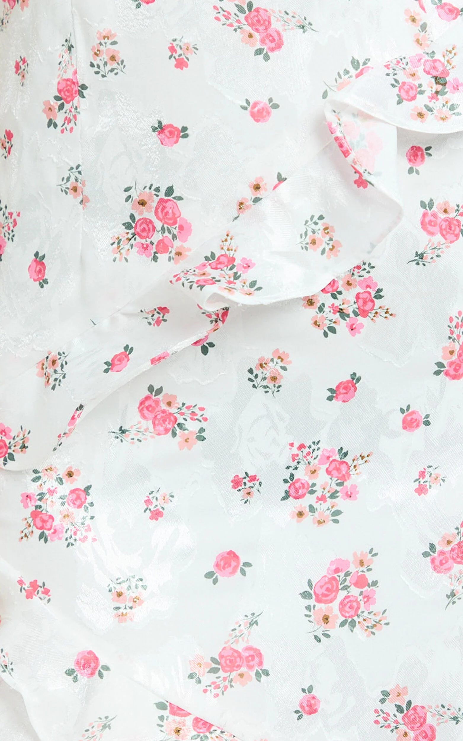 Justine Maxi Dress - Jacquard V Neck Tiered Lace Trim Dress in Romantic Ditsy Print