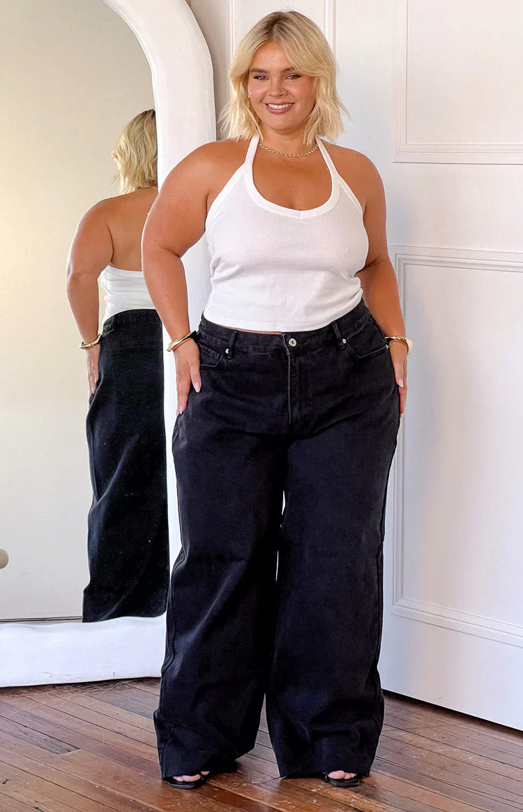 She's Yours Black Wide Leg Boyfriend Jeans