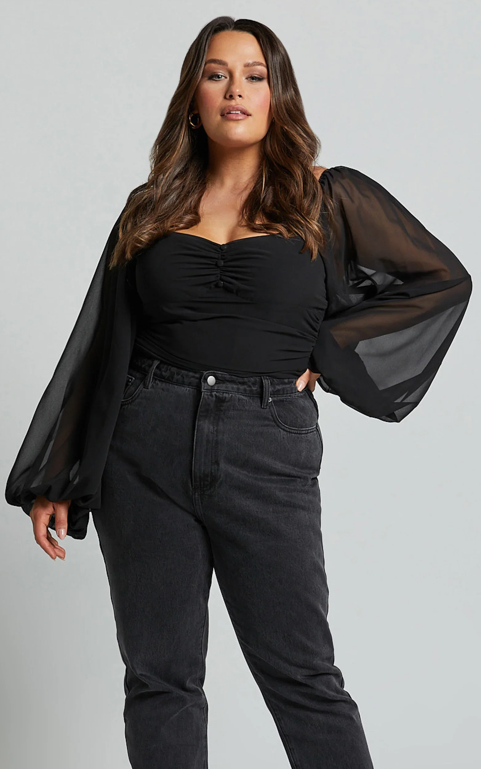 Dermot Bodysuit - Balloon Sleeve Bodysuit in Black