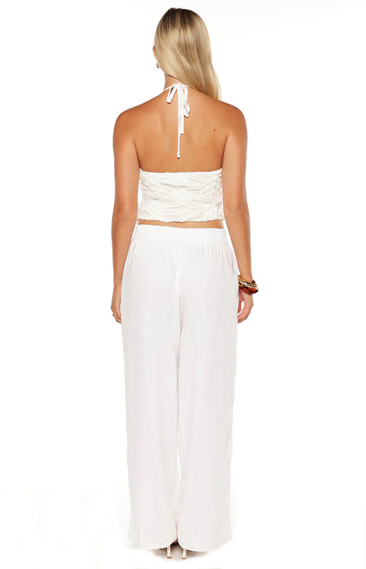 Daisie White Textured Halter Top