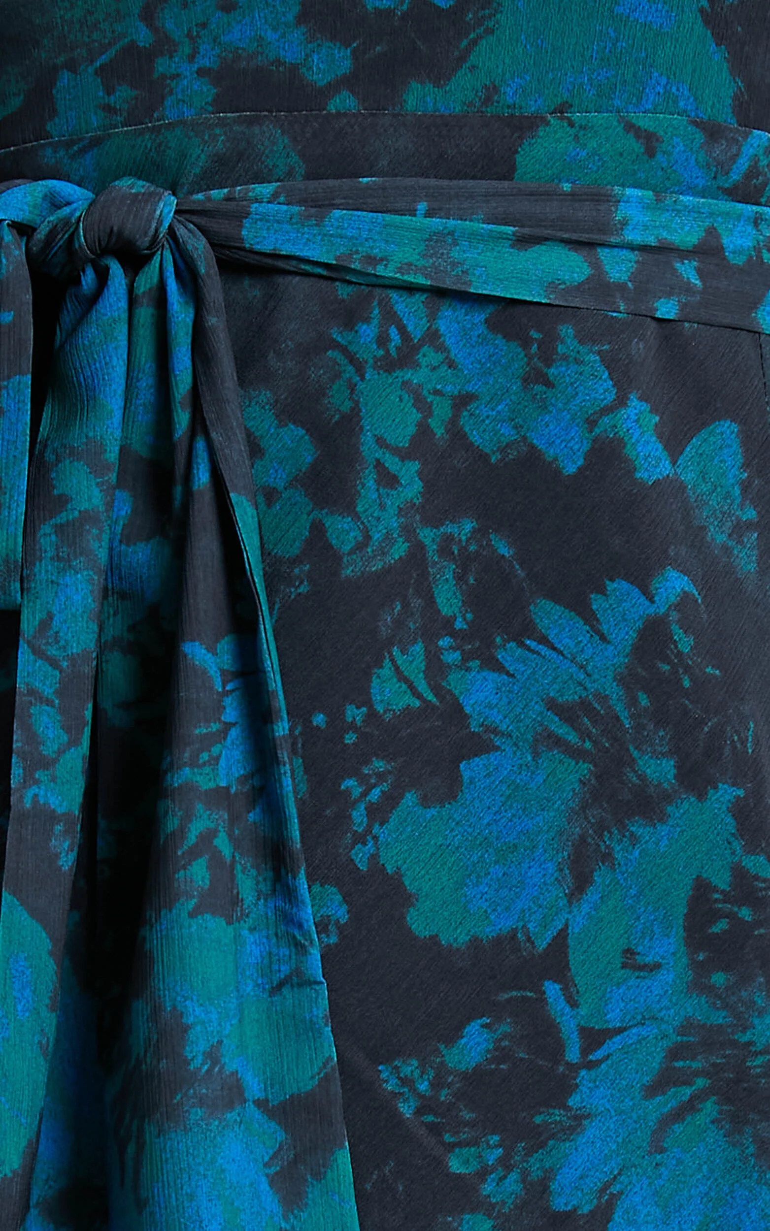 Mirski Midi Dress - Tie Waist Flared Sleeve Dress in Jewel Blur