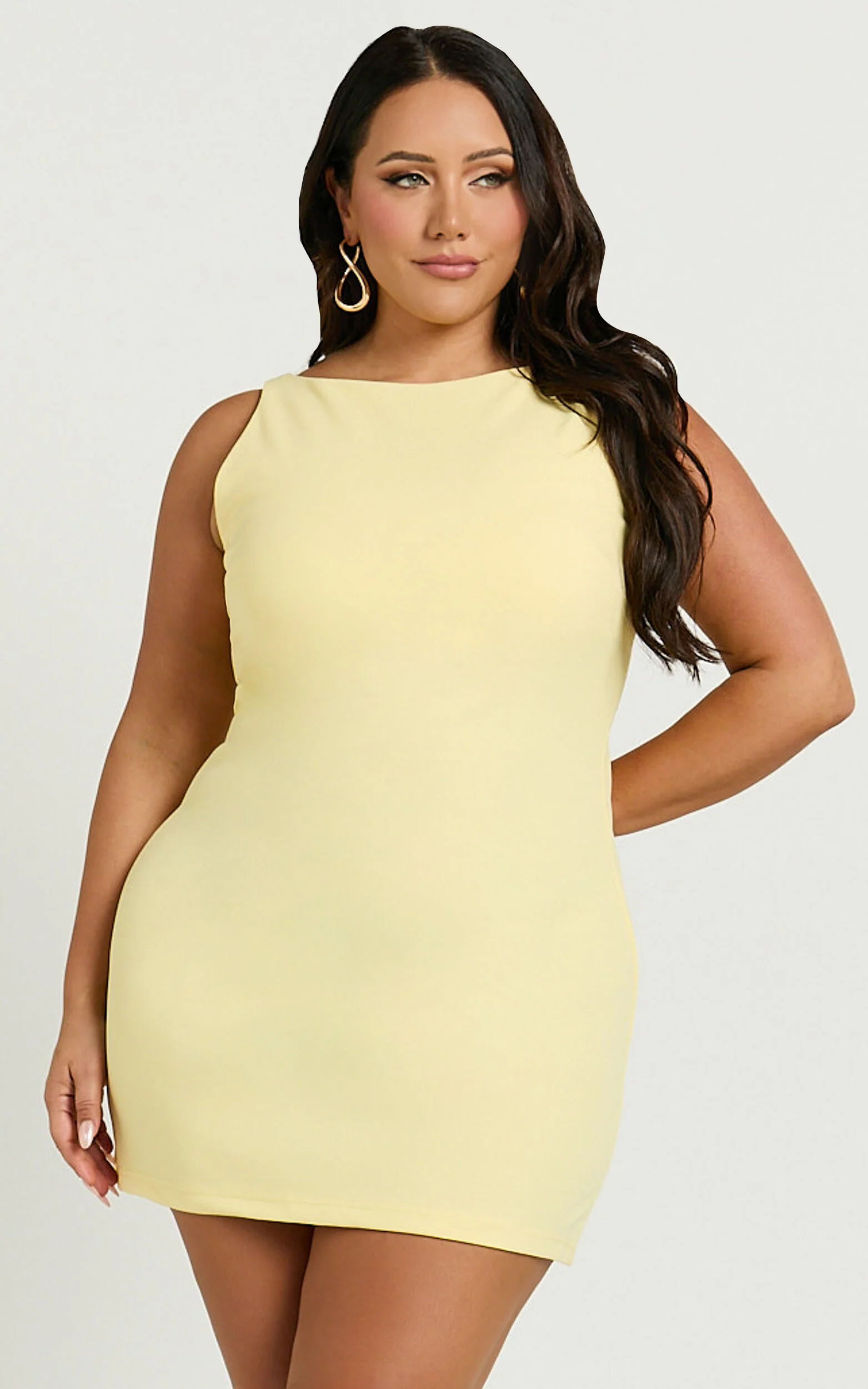 Bindi Boat Neck Bodycon Mini Dress in Lemon