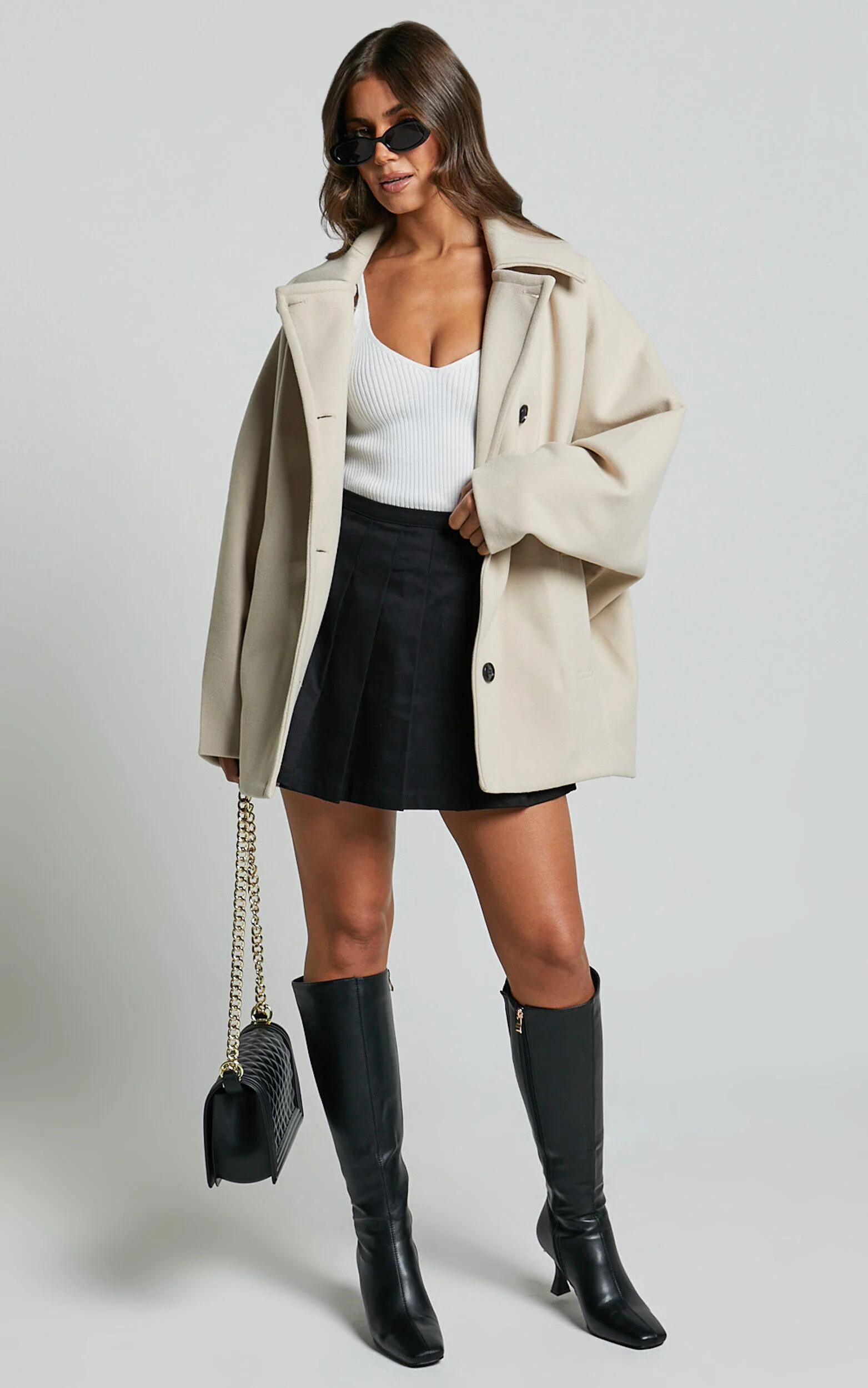 Claudia Coat - Triple Breasted Coat in Beige