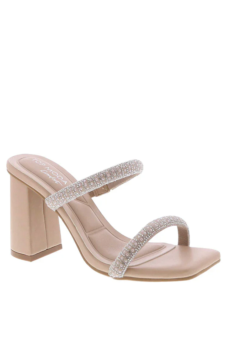 Chicago Nude Diamante Block Heels
