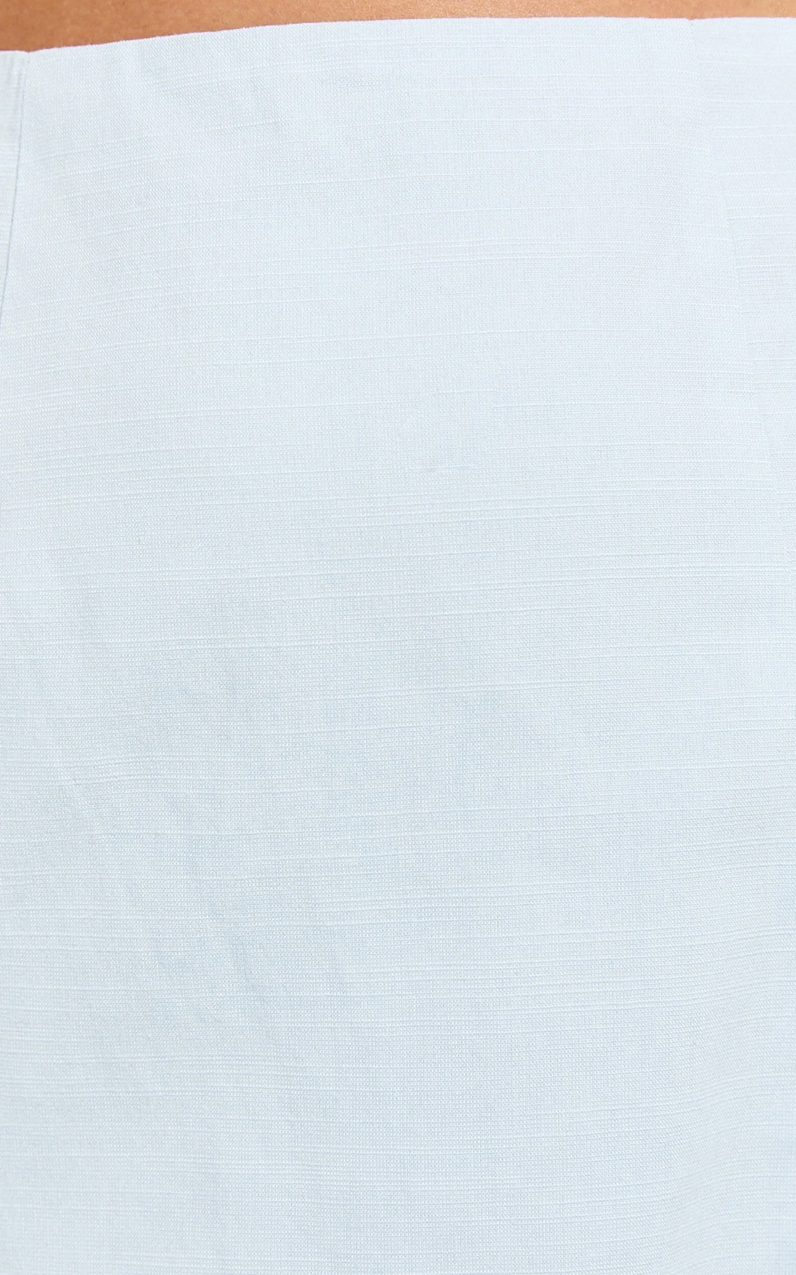 Alexandrea Mini Linen Dress - Twist Front Cap Sleeve Fitted Dress in Blue