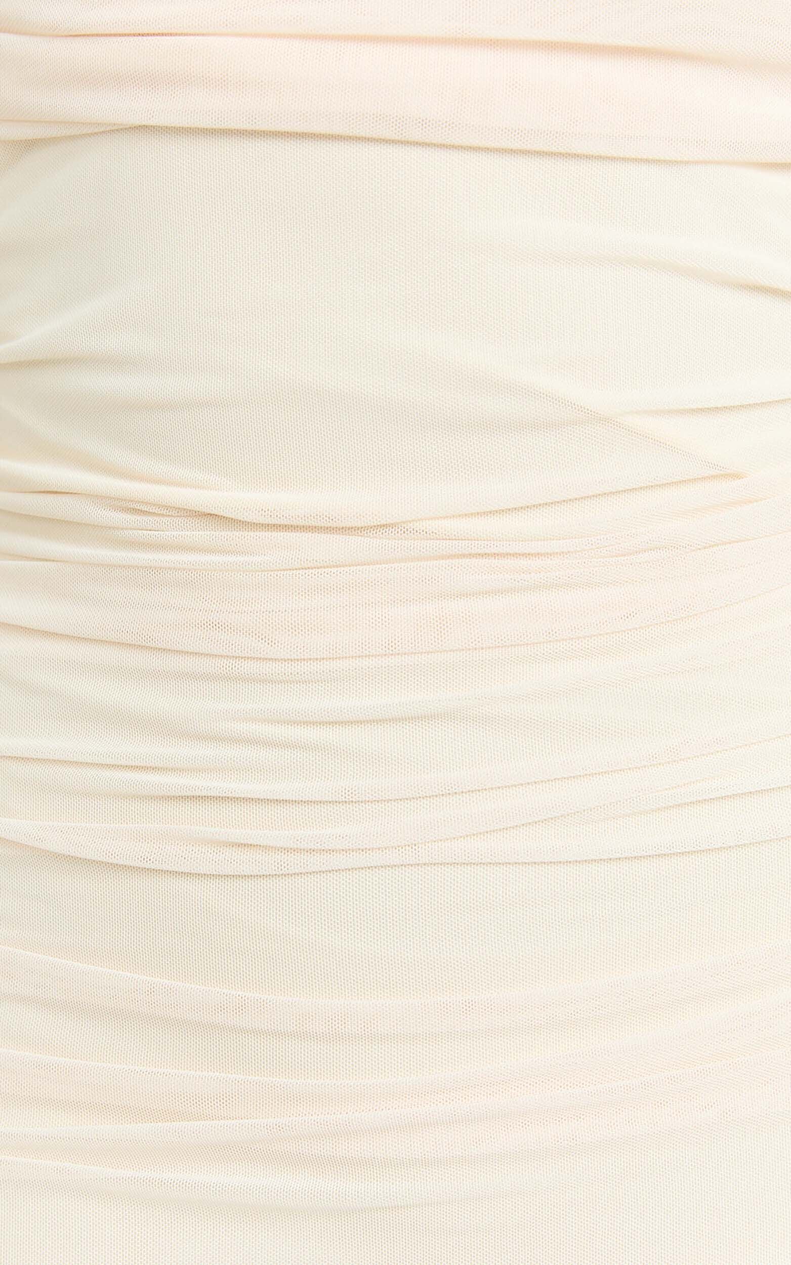 Caterina Maxi - Ruched Off Shoulder Mesh Dress in Off White