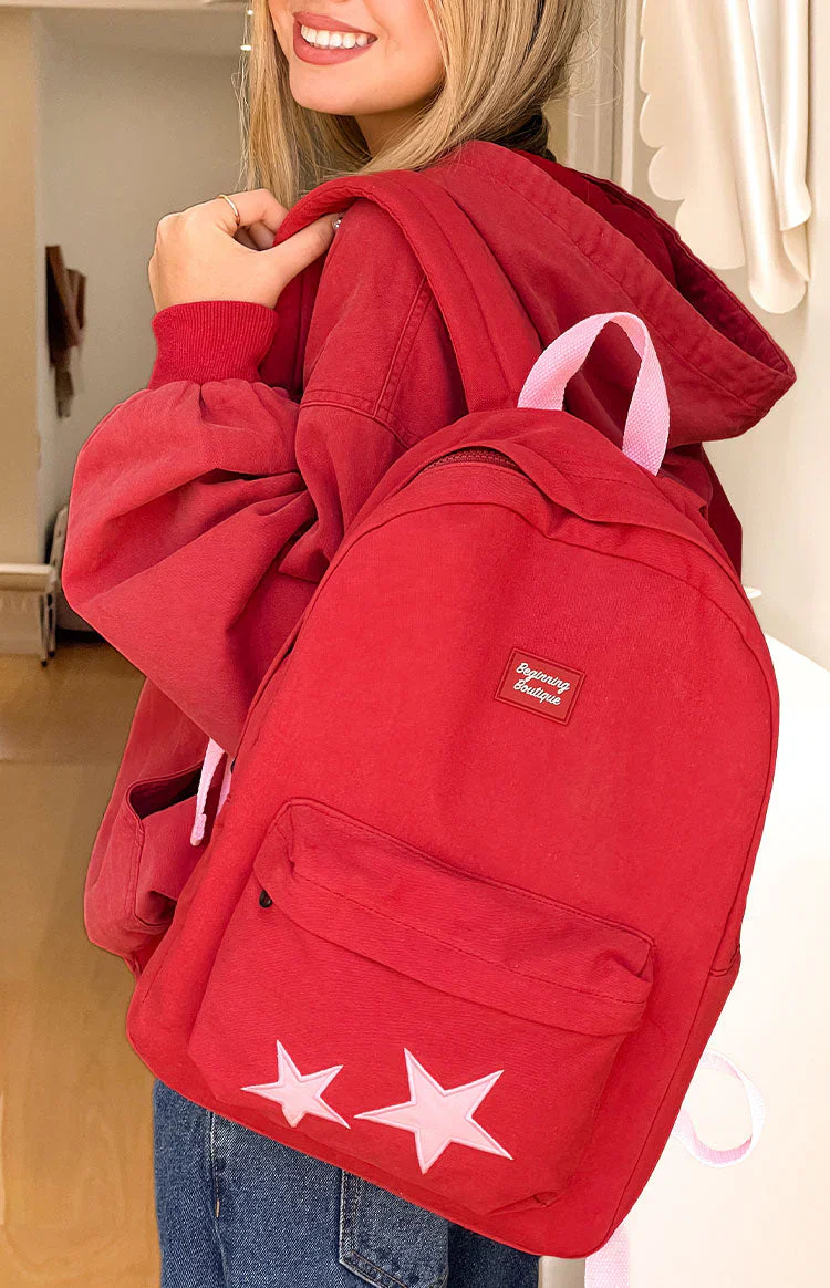 Pink Star Burgundy Backpack