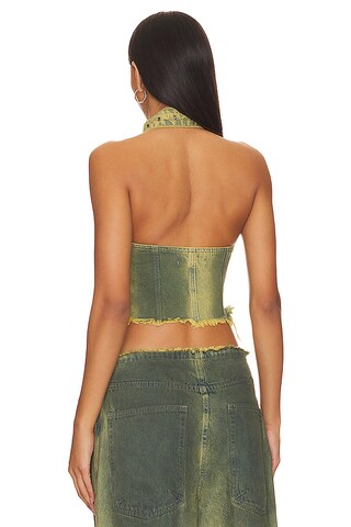 Green Denim Buckle Neck Top