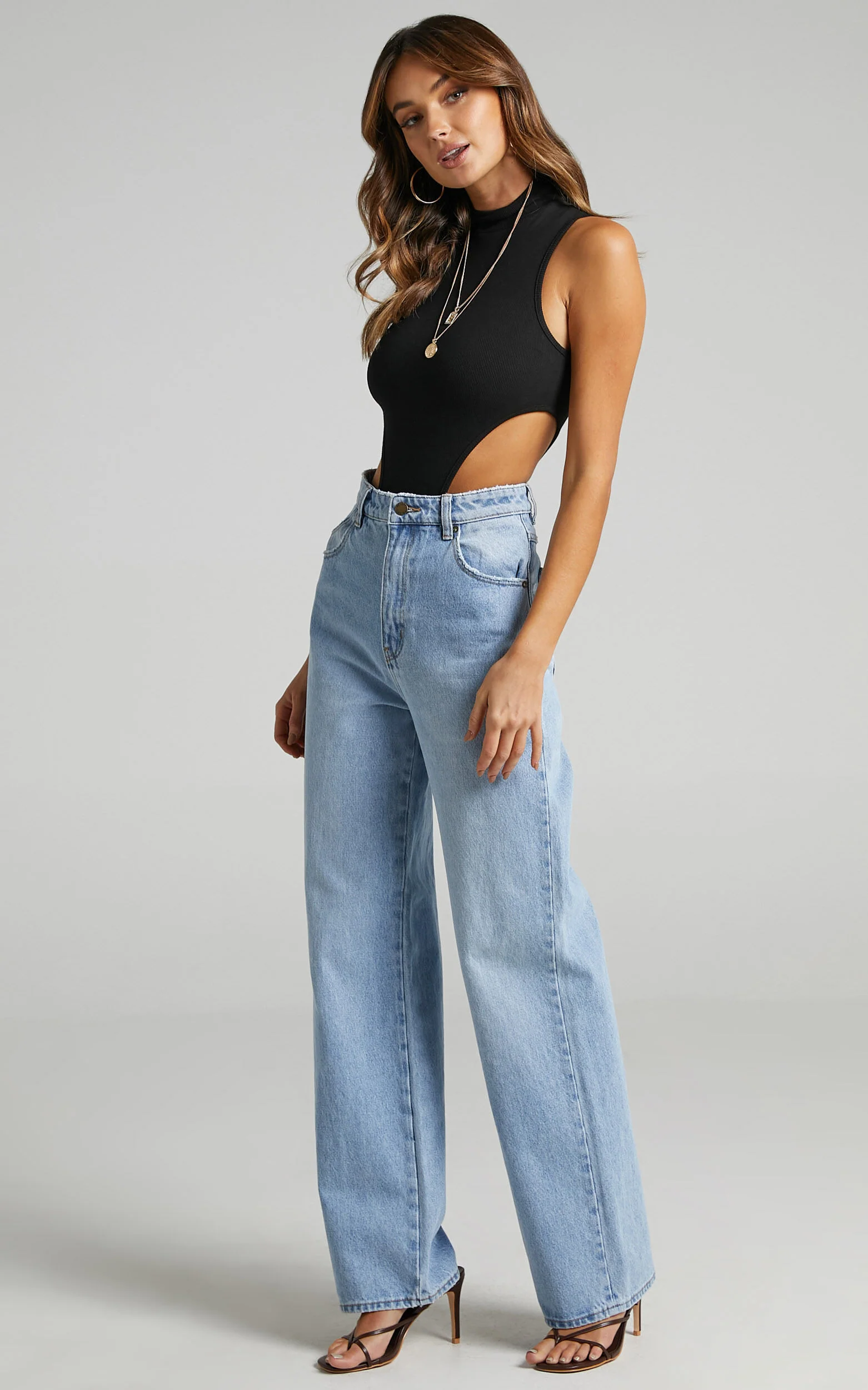 Nuala Bodysuit - High Neck Side Cut Out Bodysuit in Black