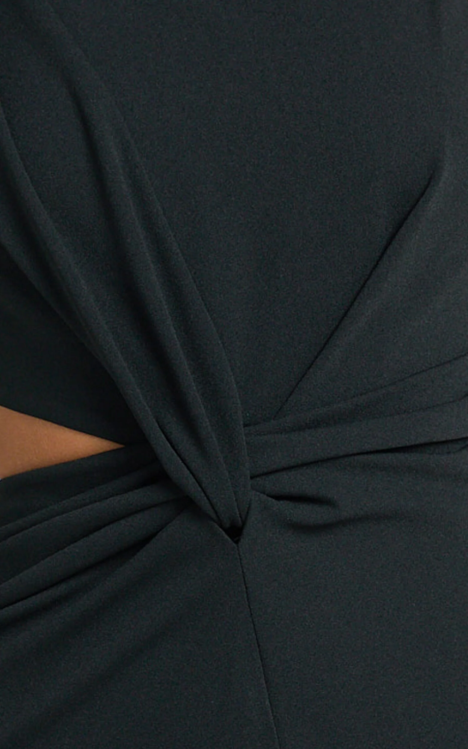 Millie Midi Dress - Front Twist Cut Out Thigh Split Dress in Black