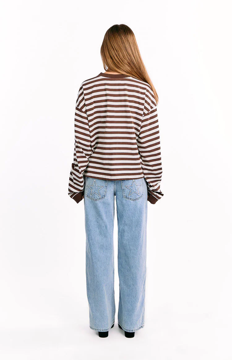 So Breezy Chocolate Stripe Long Sleeve Top