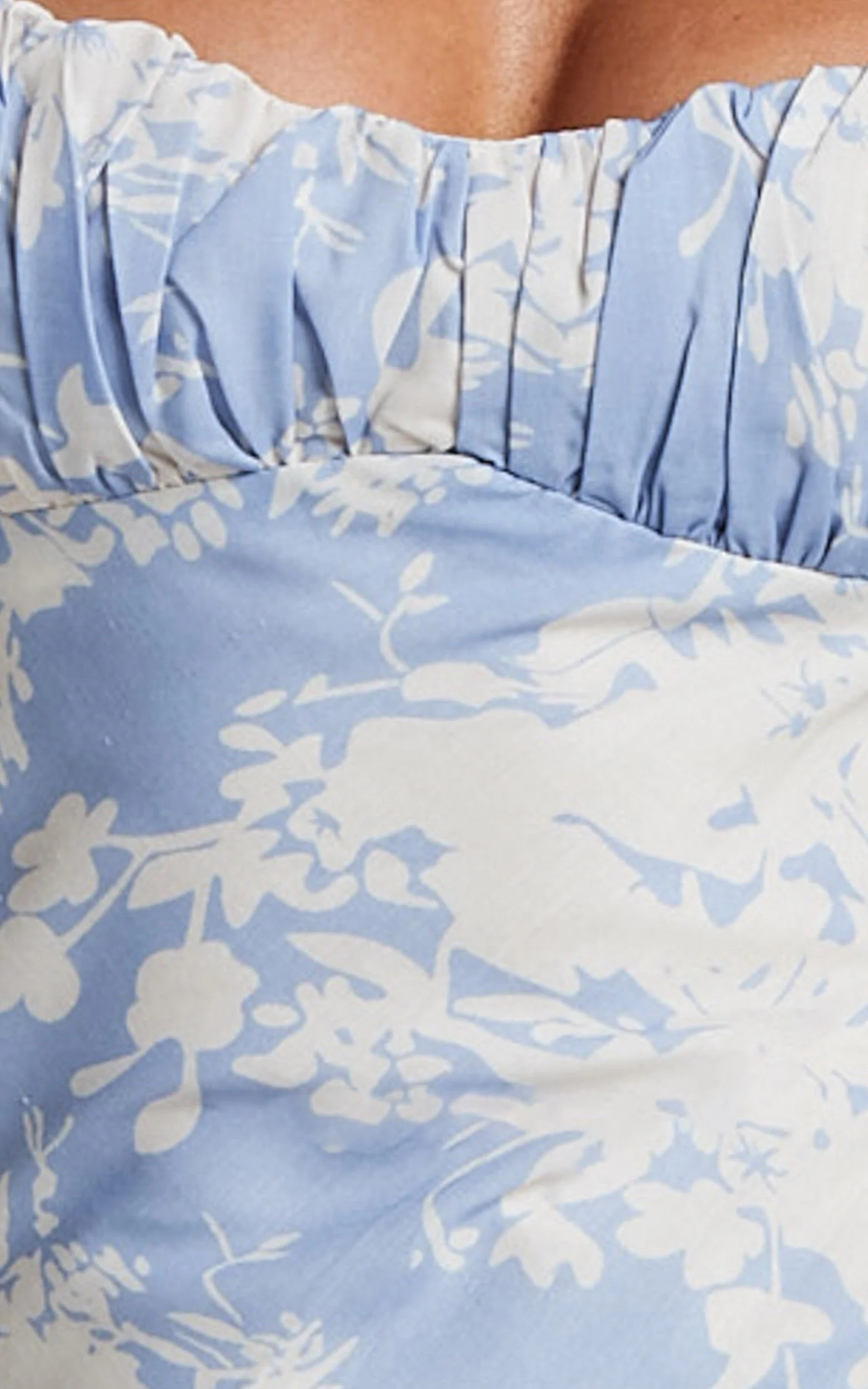 Giselli Midi Dress - Adjustable Strap Ruched Bust Dress in Blue Print