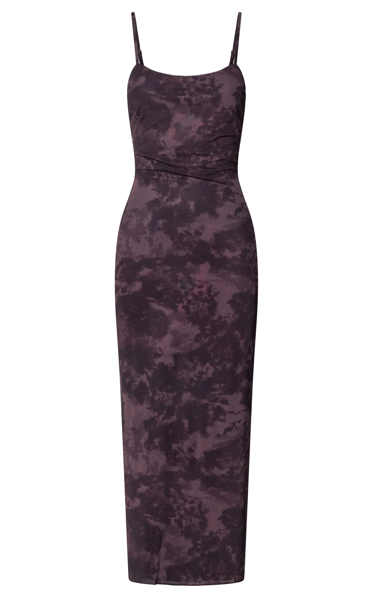 Teagan Midi Dress - Strappy Mesh Slip Dress in Plum