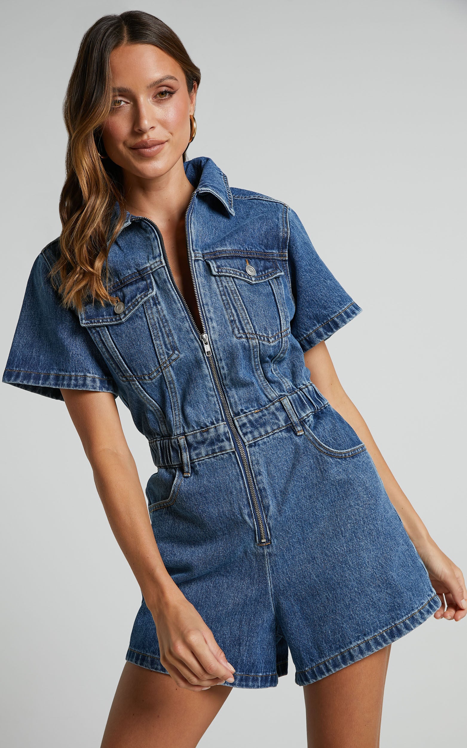 Mauriel Playsuit - Recycled Cotton Utility Playsuit in Dark Blue