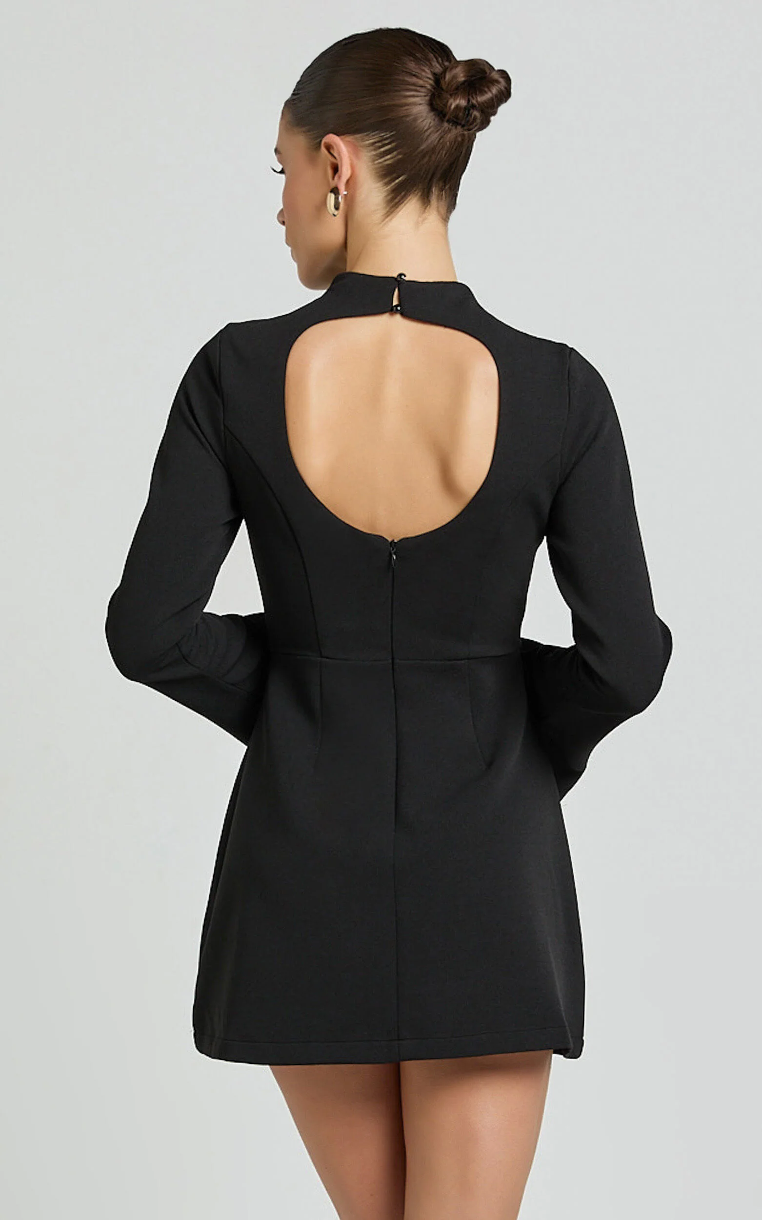 Carlson Mini Dress - High Neck Sleeve Cocoon Skirt Dress in Black