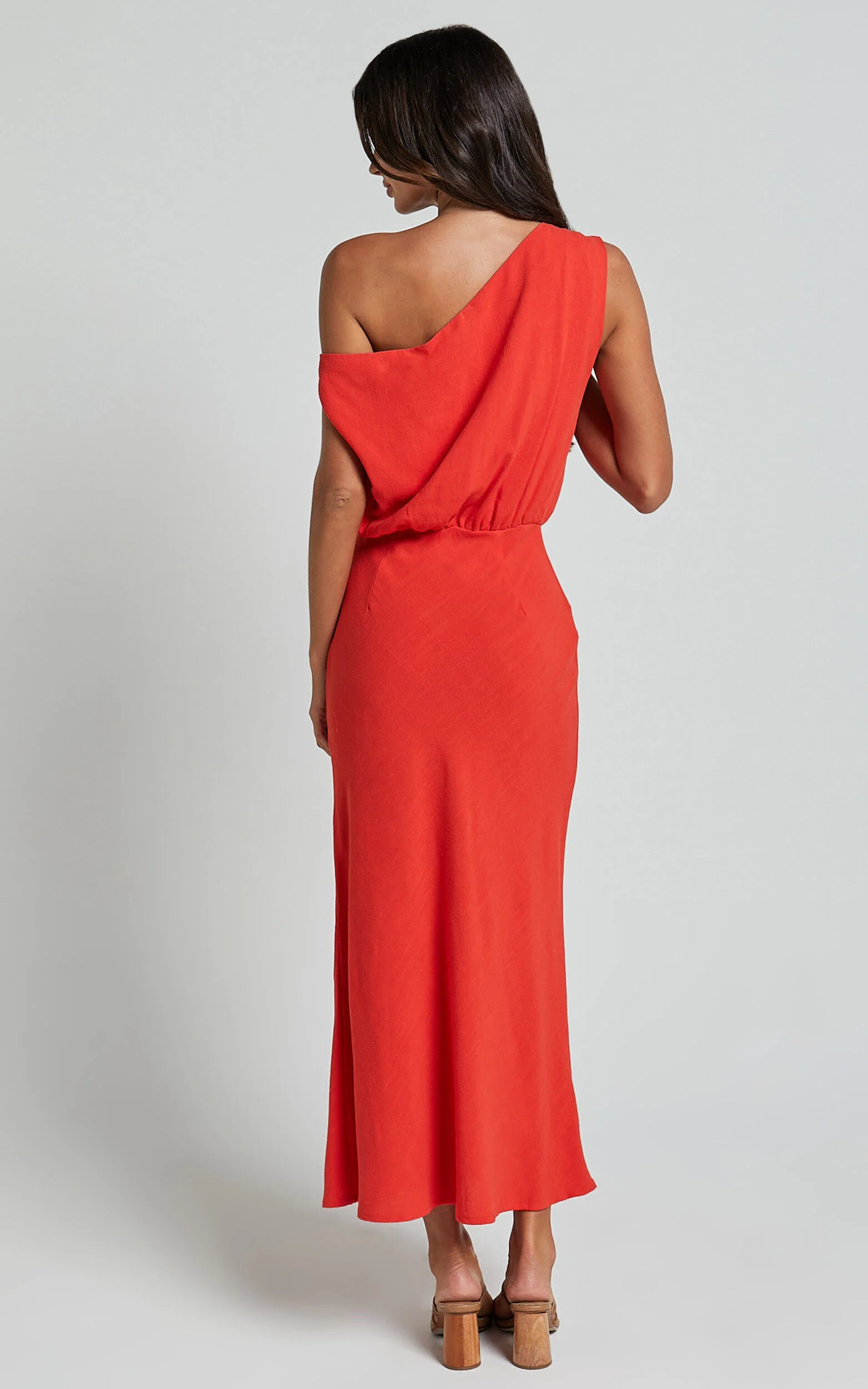 Jacqueline Midi Dress - Linen One Shoulder Dress in Sunset