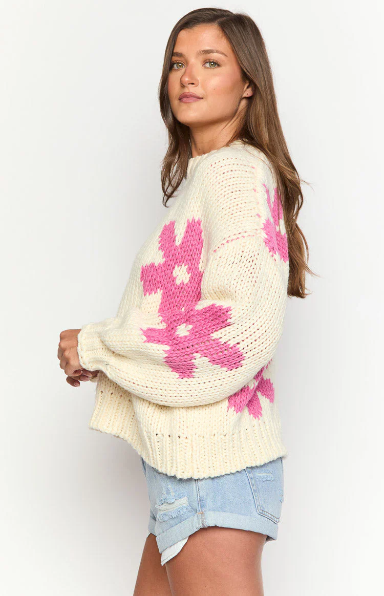 Ryver Cream Flower Knit Sweater