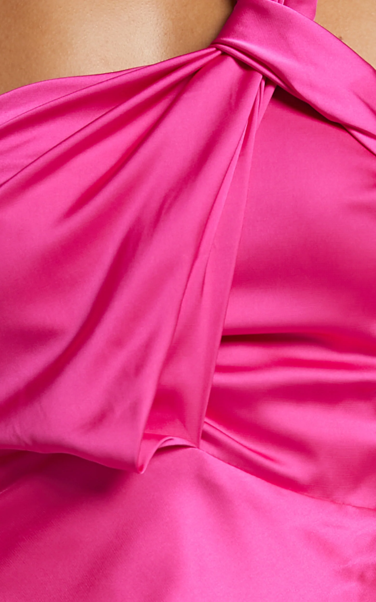 Carmella Midi Dress - One Shoulder Twist Detail Dress in Fuchsia