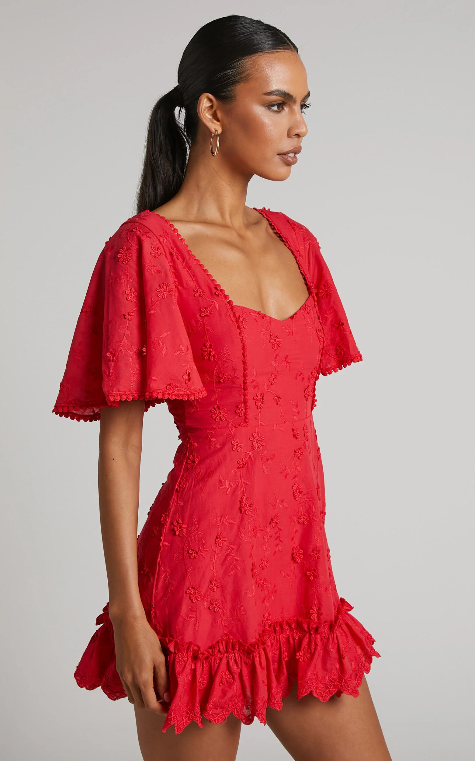 Fancy A Spritz Mini Dress - Square Neck Dress in Red