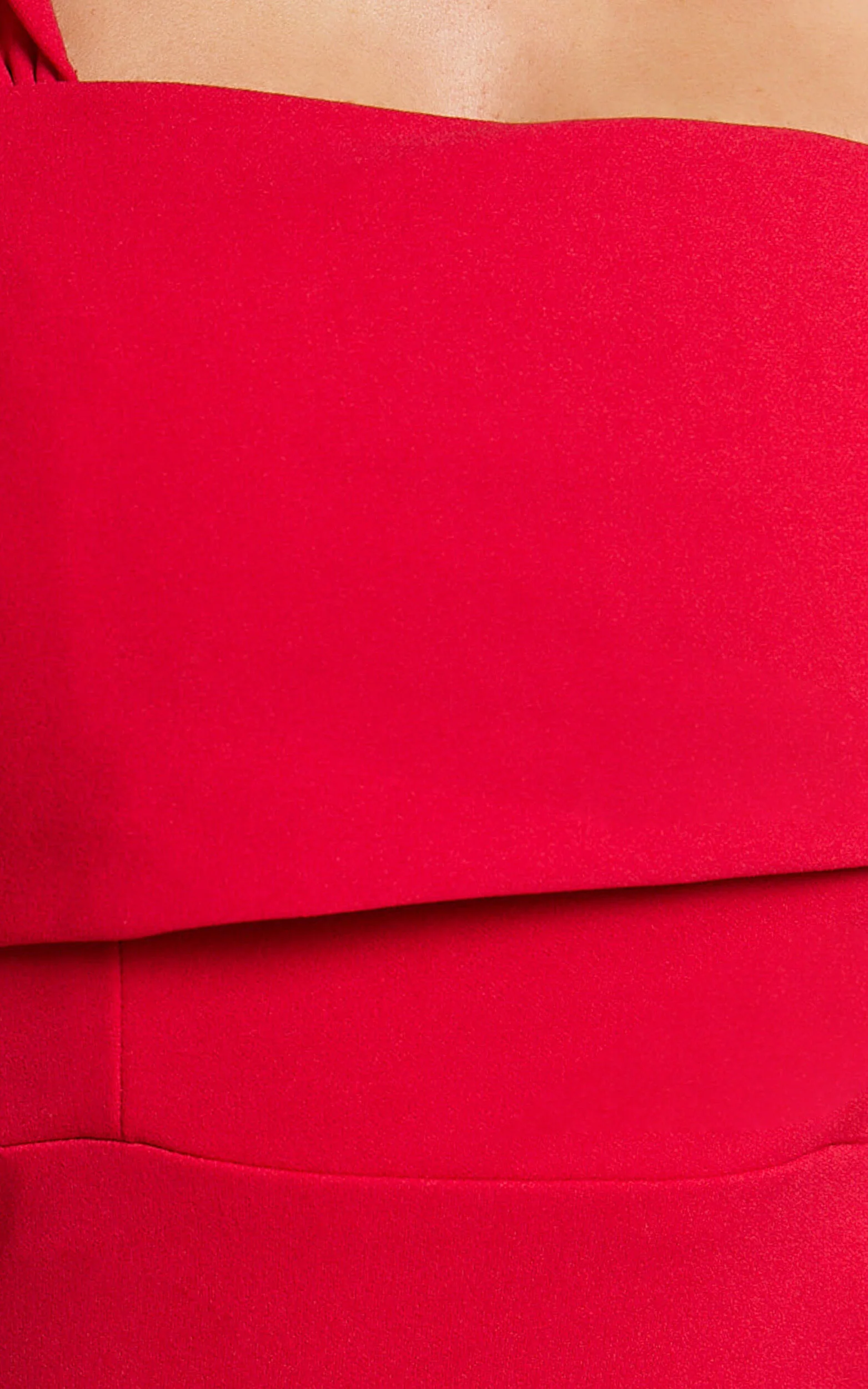 Almaida Midi Dress - Off Shoulder Ruched Side Dress in Red