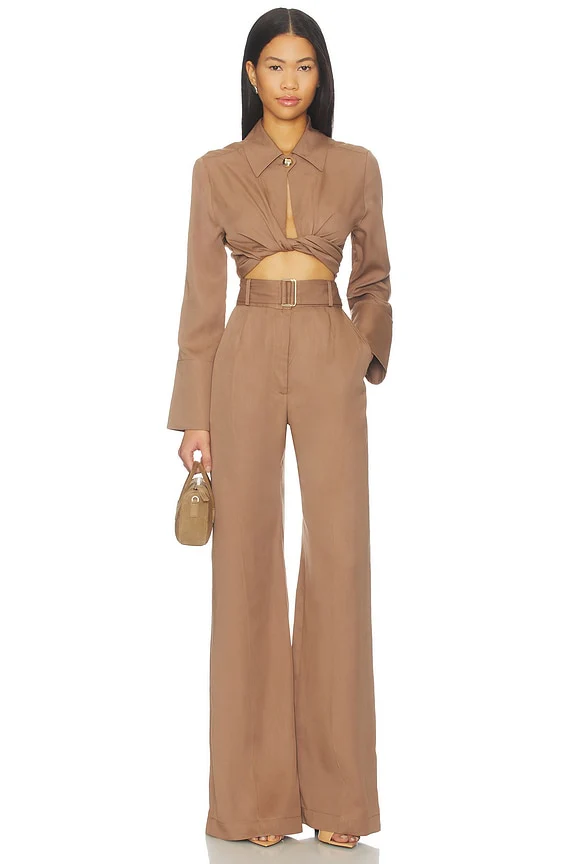 Collared Long Sleeve Wrap Top