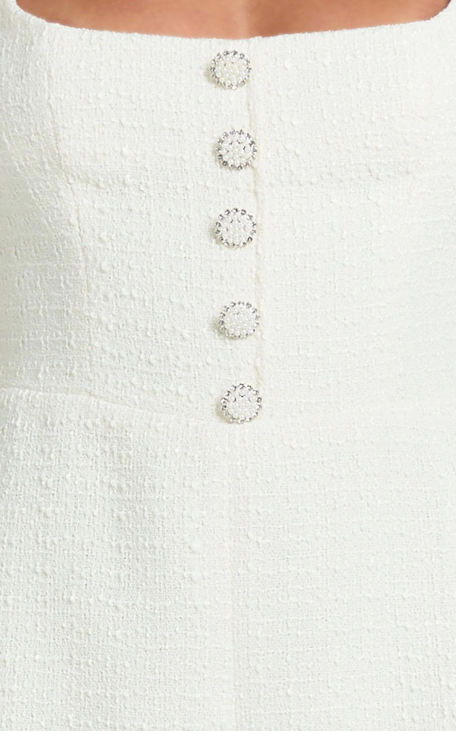 Brylee Playsuit - Scoop Neck Boucle Button Down Playsuit in Cream