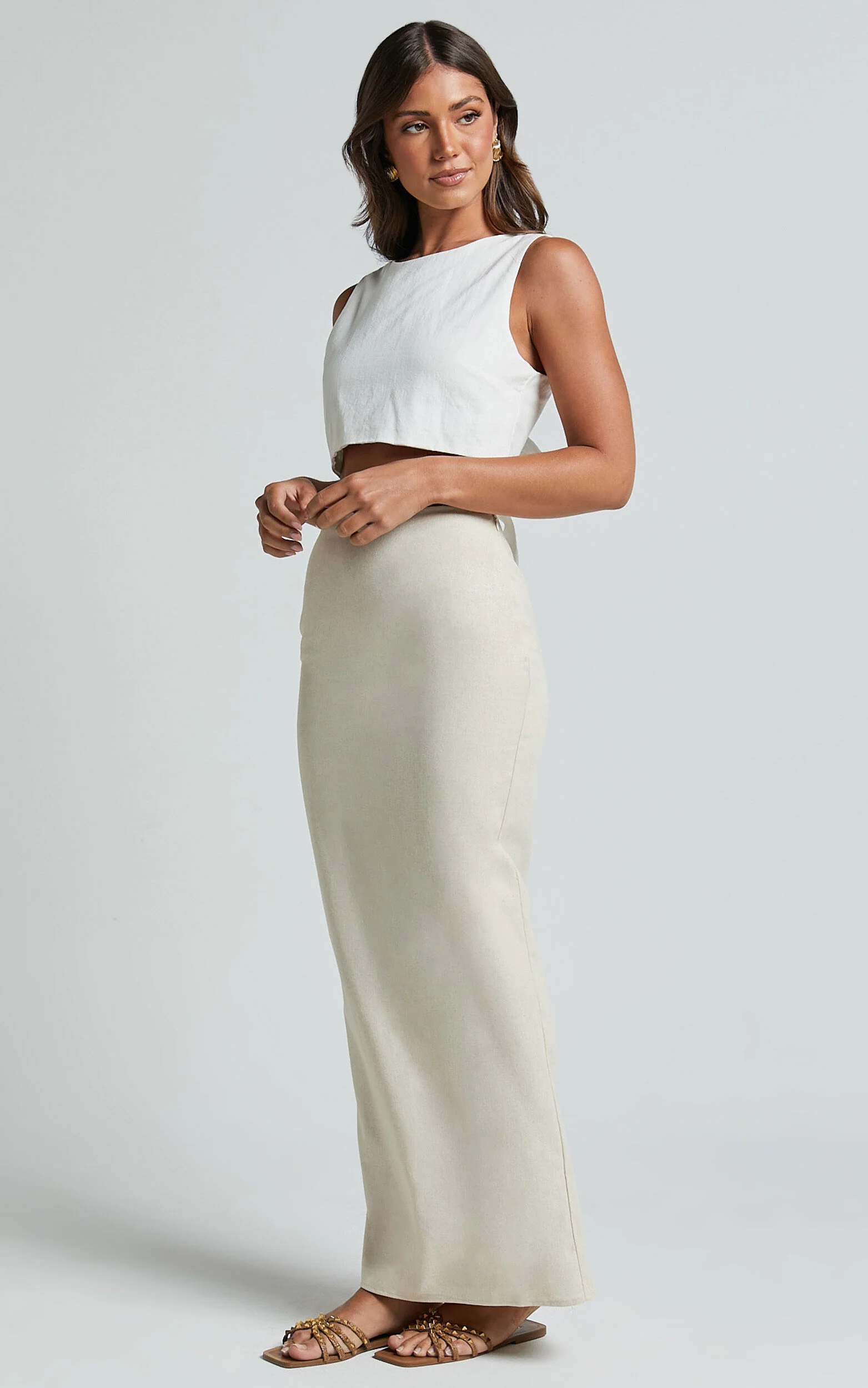 Vance Maxi Skirt - Linen Back Split Skirt in Oat
