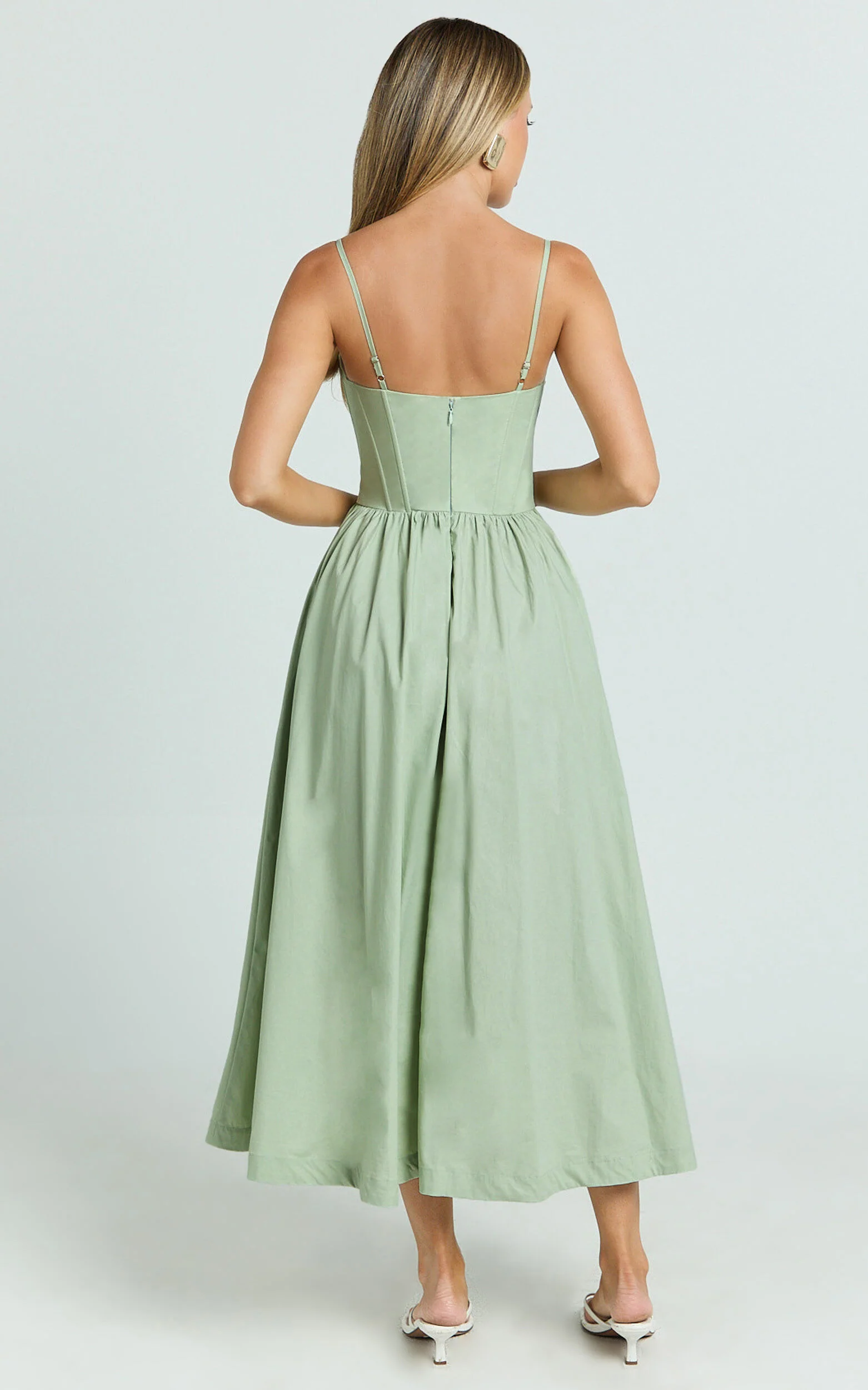 Braelyn Midi Dress - Scoop Neck Flare Dress in Sage